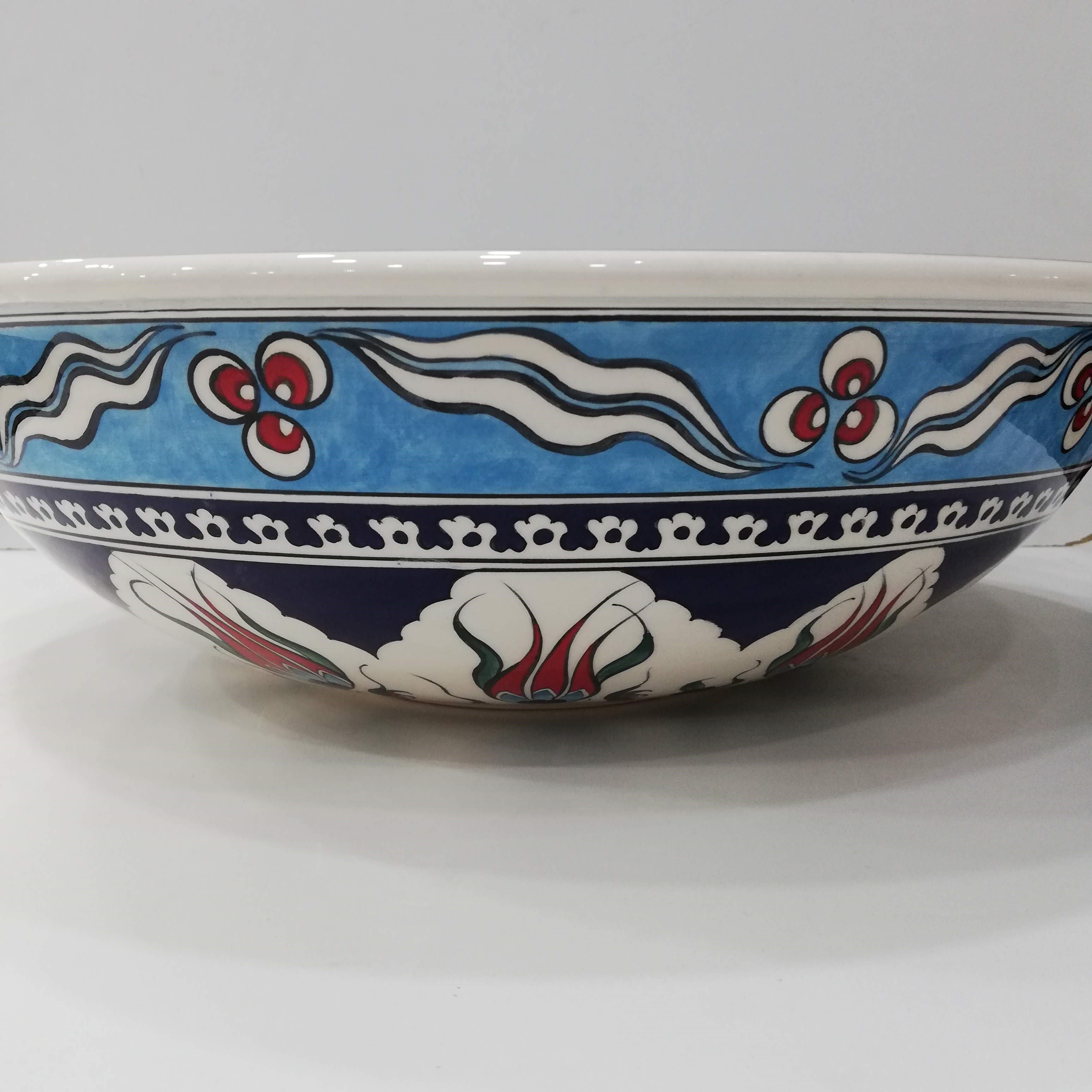 Armada Çini İznik Mavi Desenli El Yapımı Tezgah Üstü Çini Lavabo