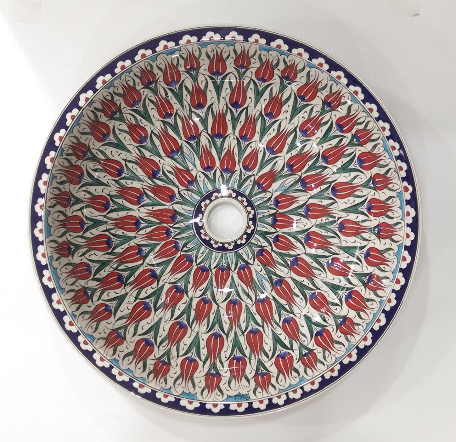 Armada Çini Lalezar Desenli El Yapımı Tezgah Üstü Çini Lavabo