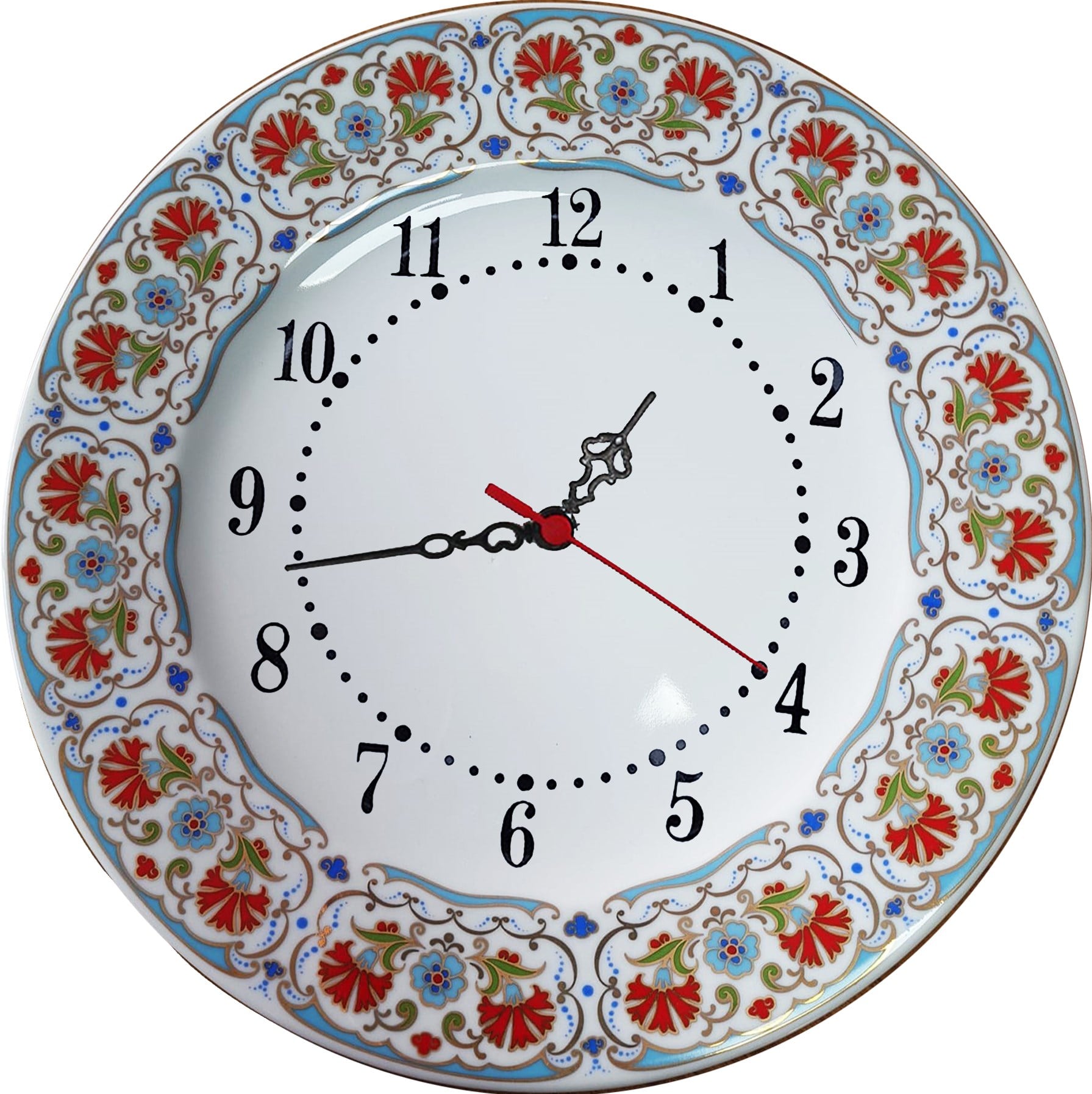 Armada Çini PRT 134 25 Cm Maviı Altın Yaldızlı karanfil Desenli Porselen Çini saat