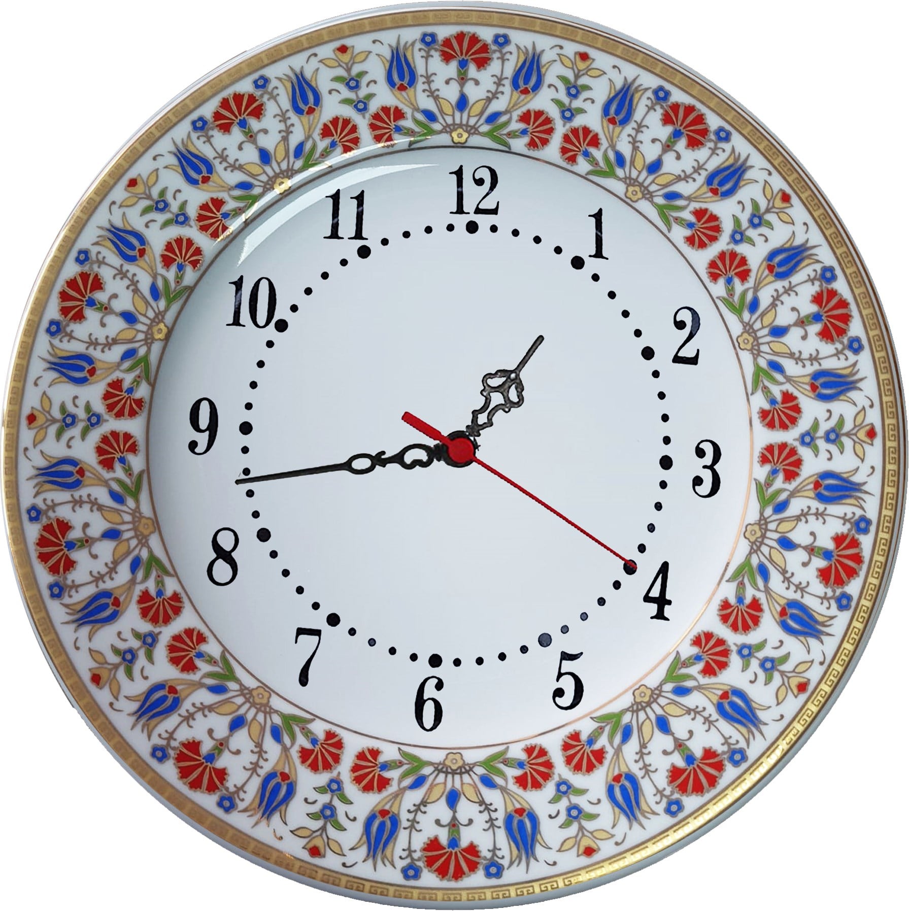 Armada Çini PRT 141 25 Cm Sarı Altın Yaldızlı Lale karanfil Desenli Porselen Çini saat