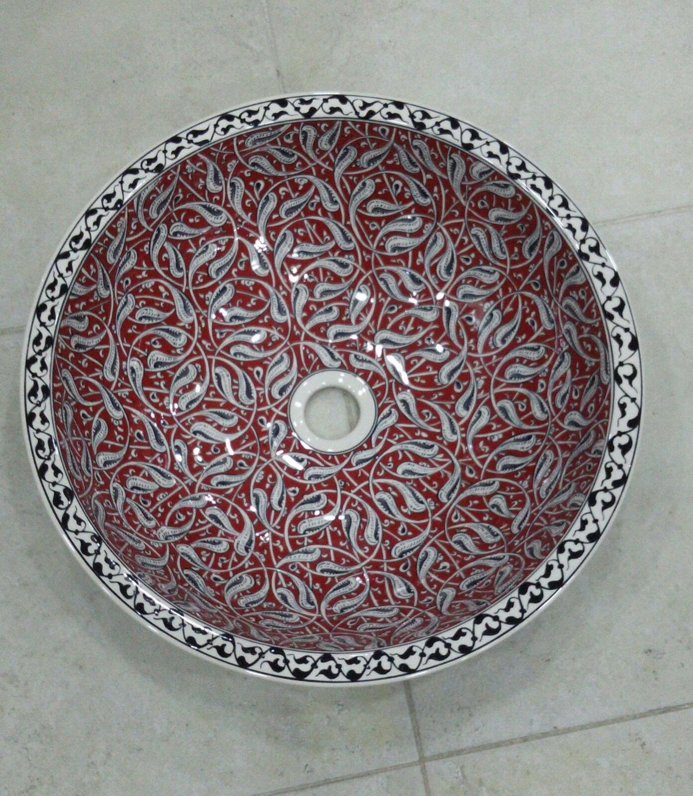 Armada Çini Rumi Desenli El Yapımı Tezgah Üstü Çini Lavabo