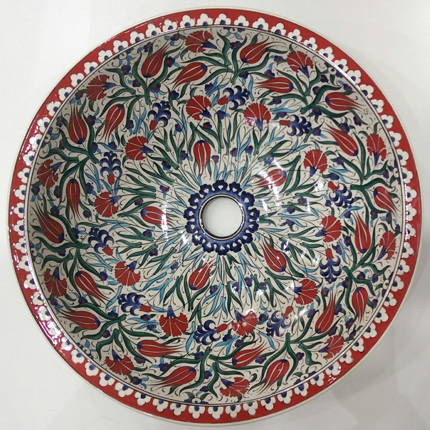Armada Çini Yaprak Desenli El Yapımı Tezgah Üstü Çini Lavabo