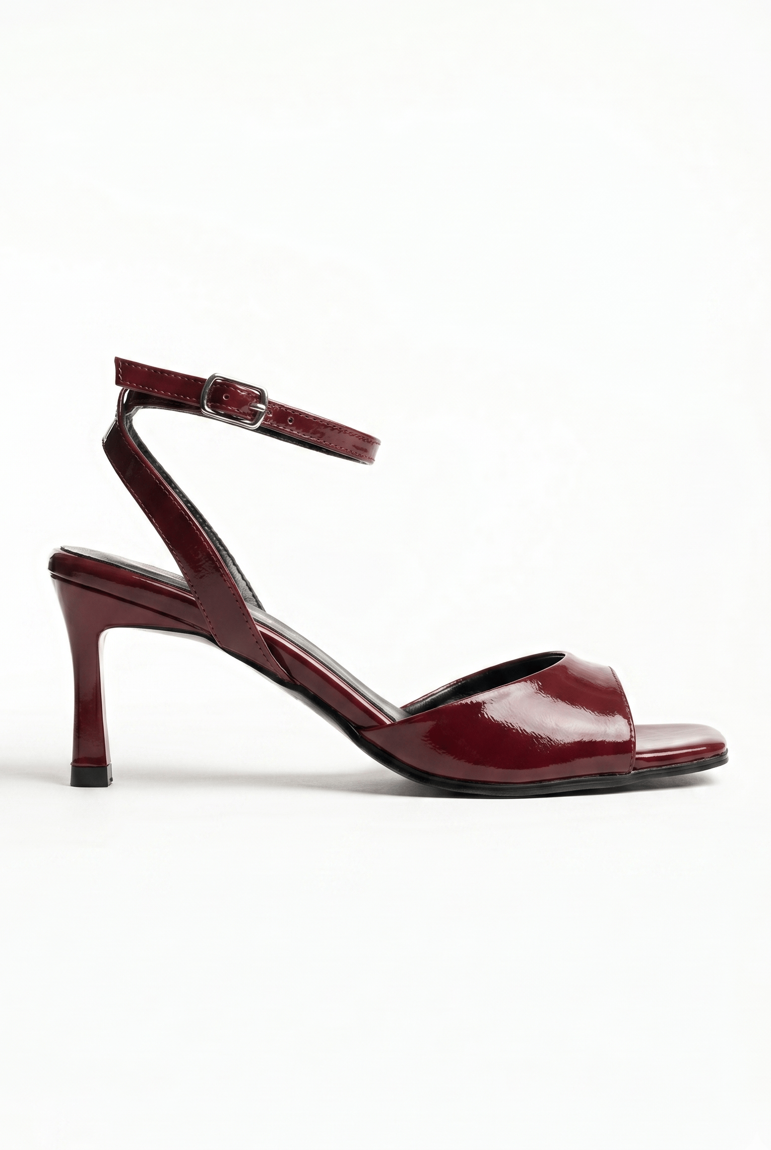  Kadın Bordo Bilekten Bağlamalı Küt Burun İnce Topuklu Stiletto Abiye Ayakkabı