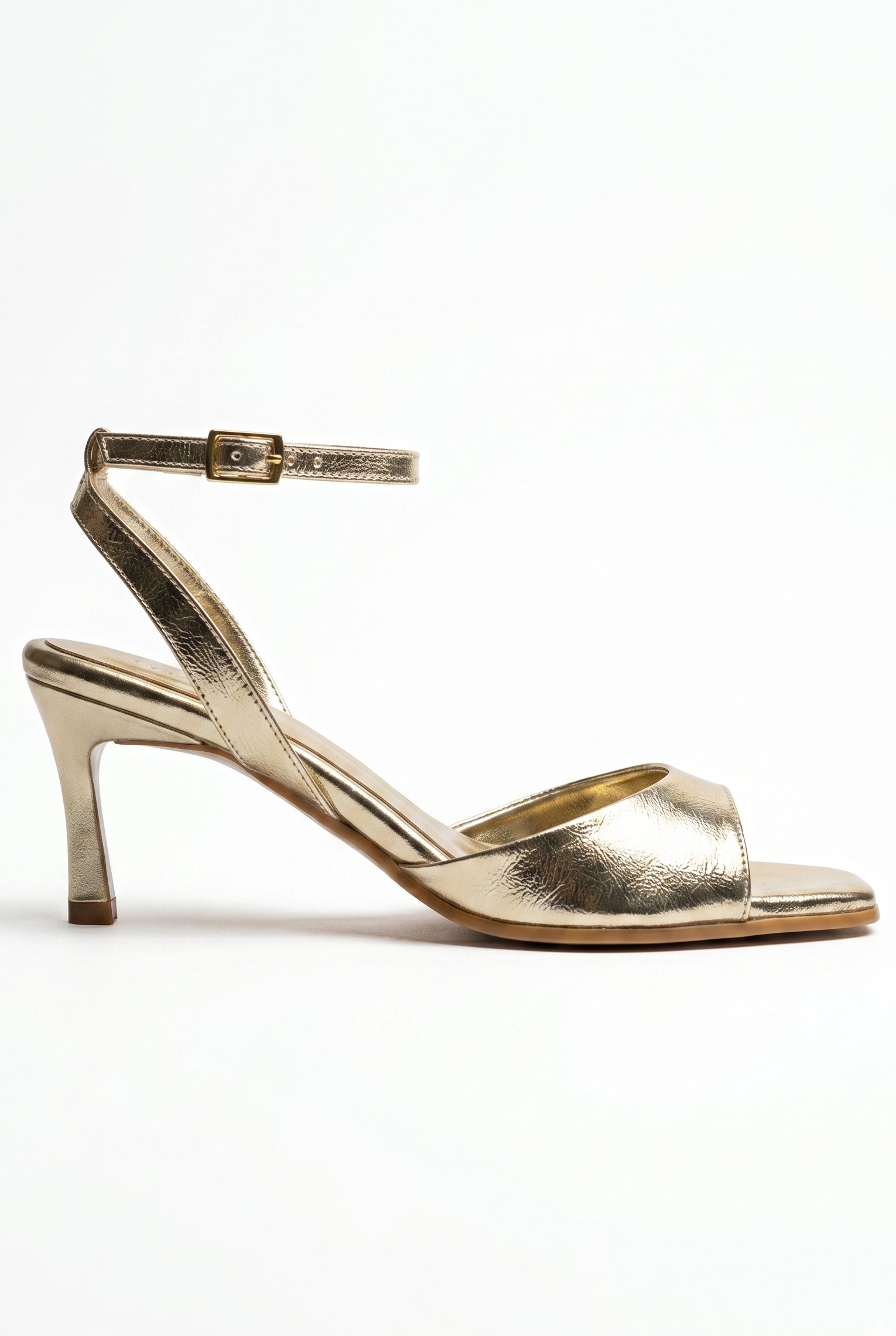  Kadın Gold Bilekten Bağlamalı Küt Burun İnce Topuklu Stiletto Abiye Ayakkabı