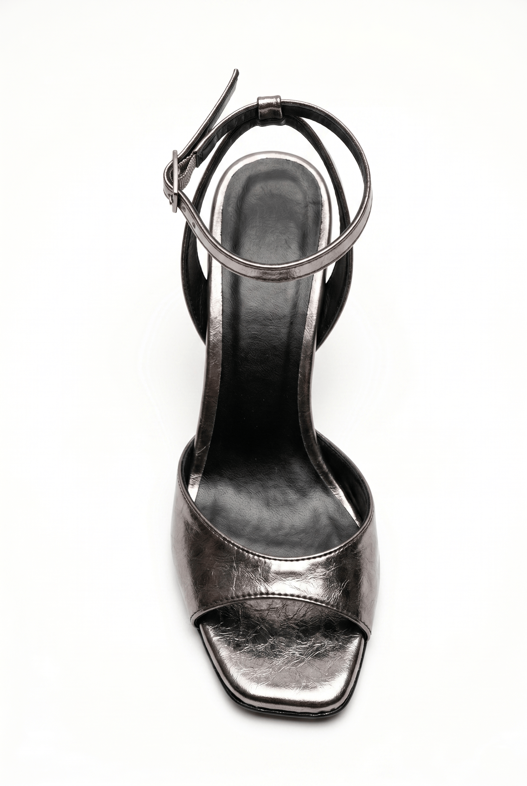  Kadın Platin Bilekten Bağlamalı Küt Burun İnce Topuklu Stiletto Abiye Ayakkabı