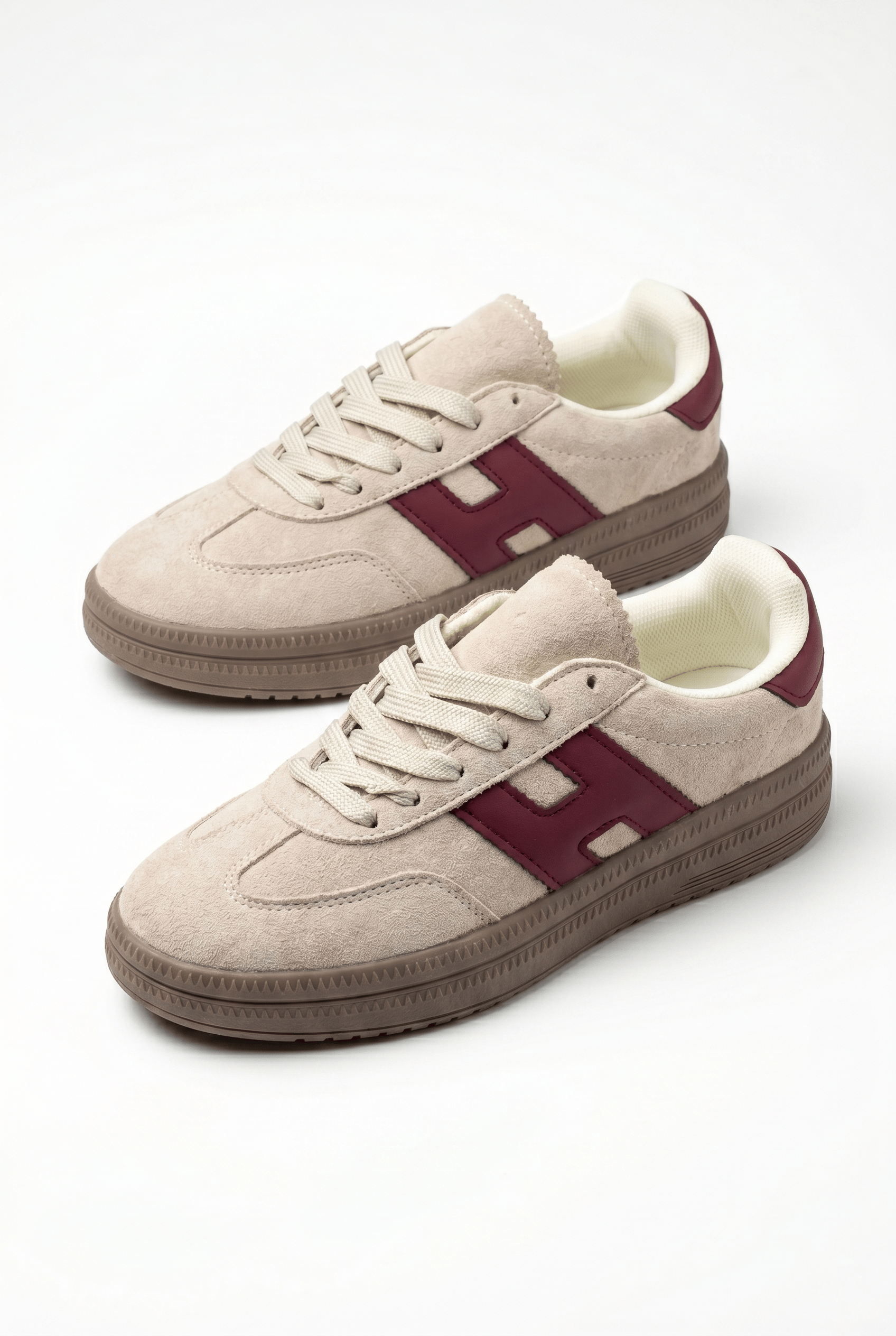 Kadın Bej-Bordo  Desenli Kadın Retro Spor Ayakkabı TE03