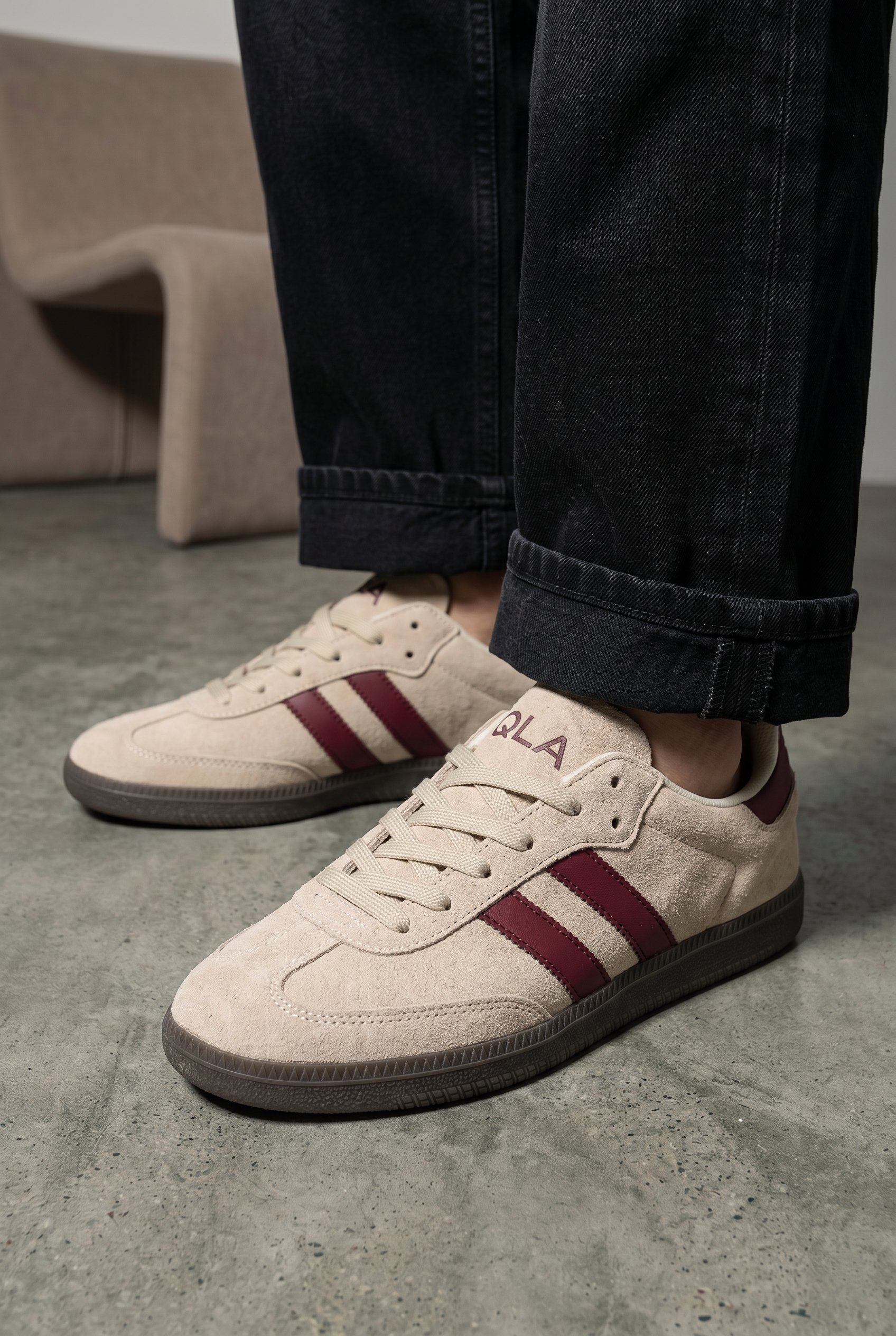 Kadın Bej-Bordo Süet Kadın Retro Spor Ayakkabı TE02