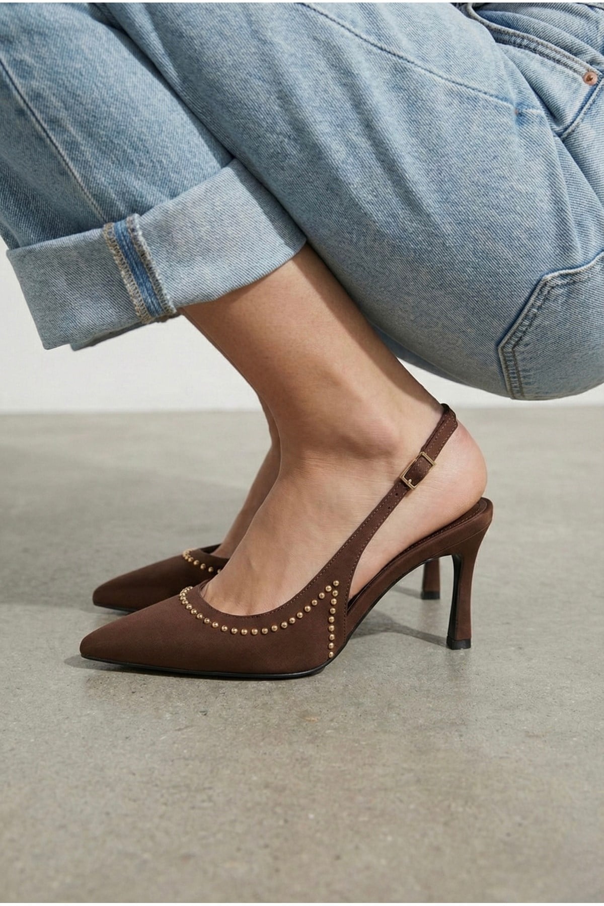 Kadın Boncuk Detaylı Arkası Açık İnce Kadeh Topuklu Sivri Burun Abiye Stiletto Ayakkabı