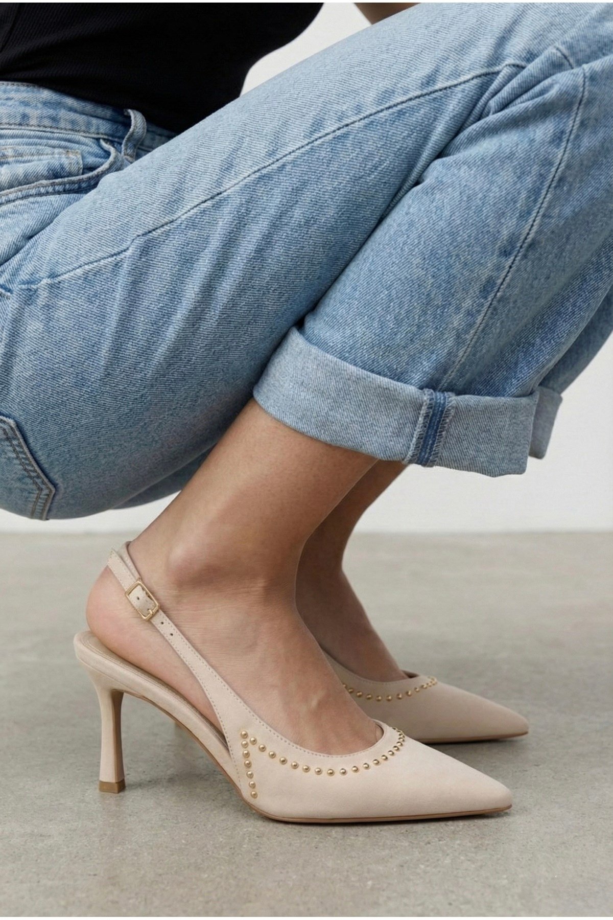 Kadın Boncuk Detaylı Arkası Açık Kadeh Topuklu Kadın Stiletto |İnce Topuklu Sivri Burun Abiye