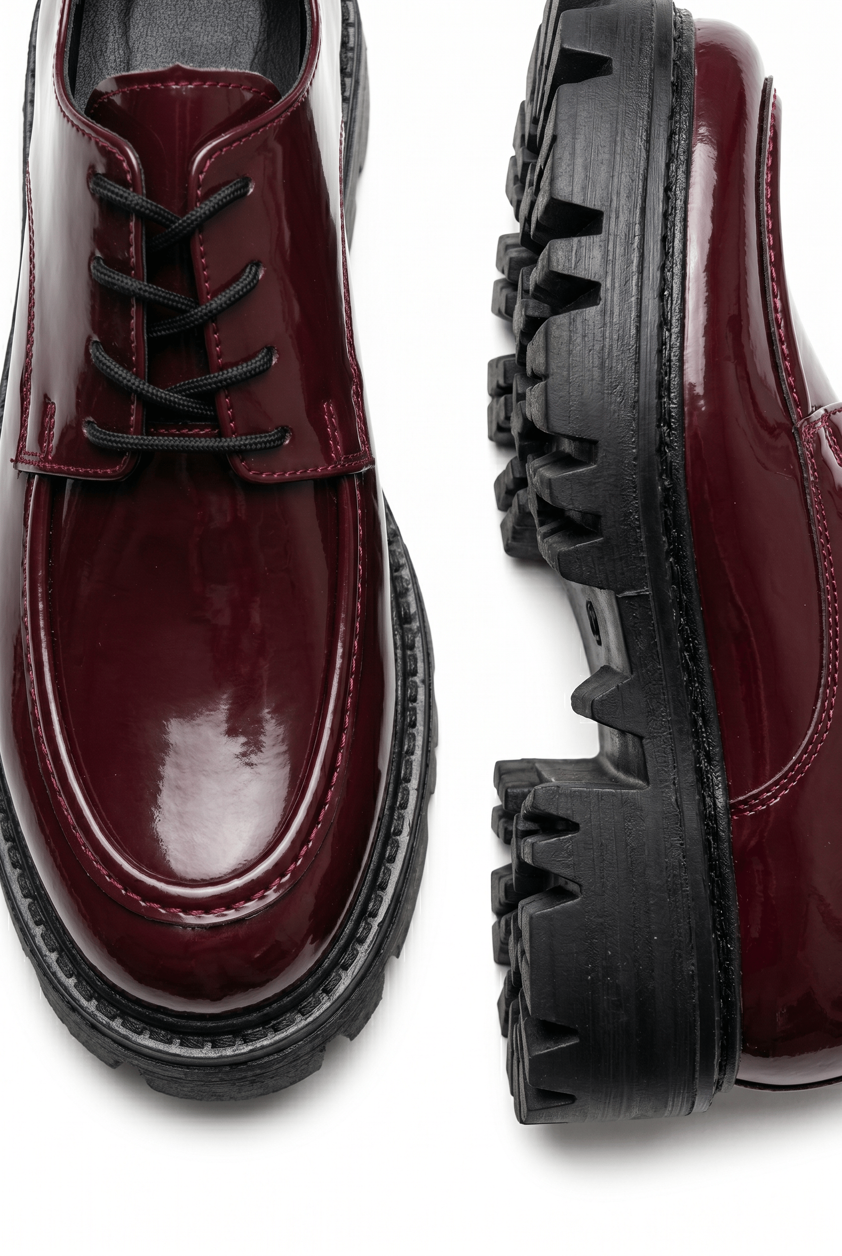 Kadın Bordo Rugan Bağcıklı Loafer Düz Taban Günlük Ofis Kadın Ayakkabı