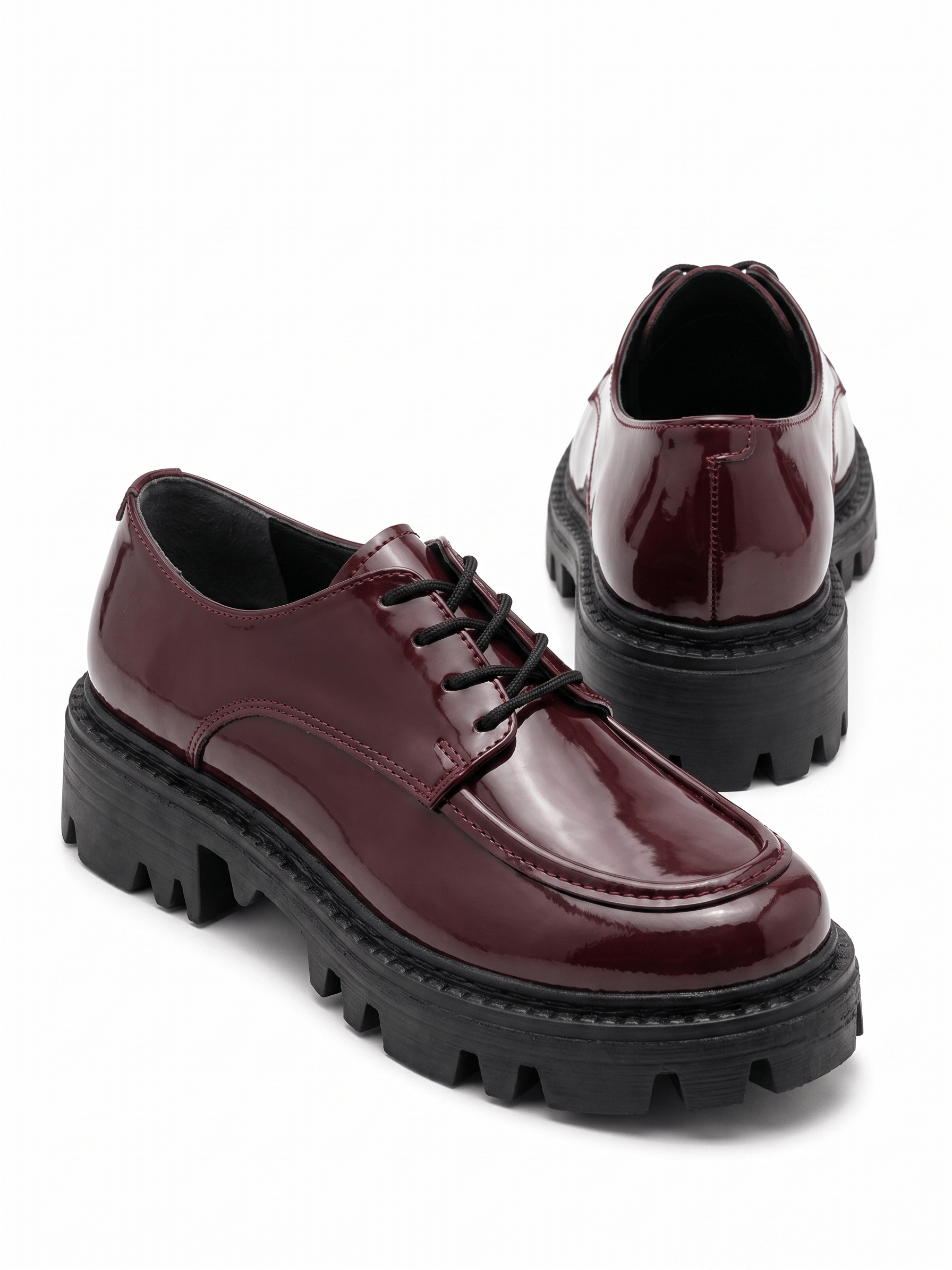 Kadın Bordo Rugan Bağcıklı Loafer Düz Taban Günlük Ofis Kadın Ayakkabı