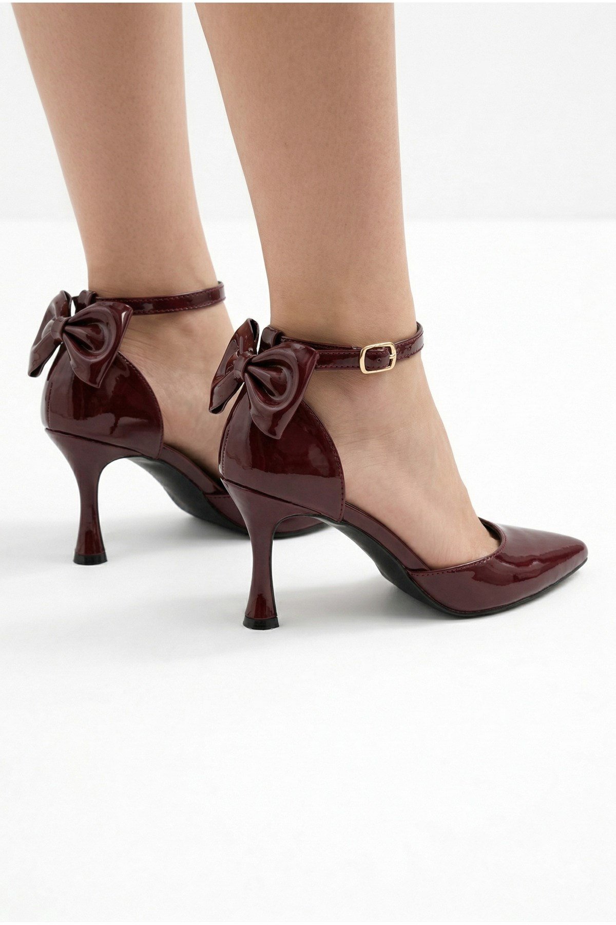 Kadın fiyonklu🎀 Abiye Rugan Topuklu 7cm şık Ayakkabı