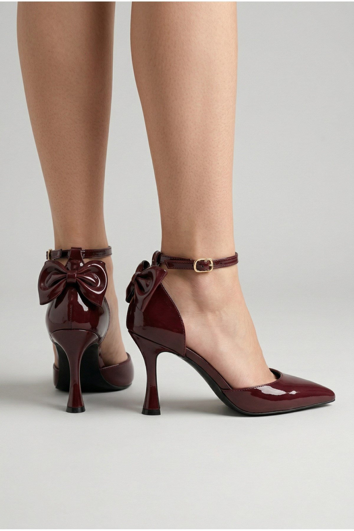 Kadın fiyonklu🎀 Abiye Rugan Topuklu 7cm şık Ayakkabı