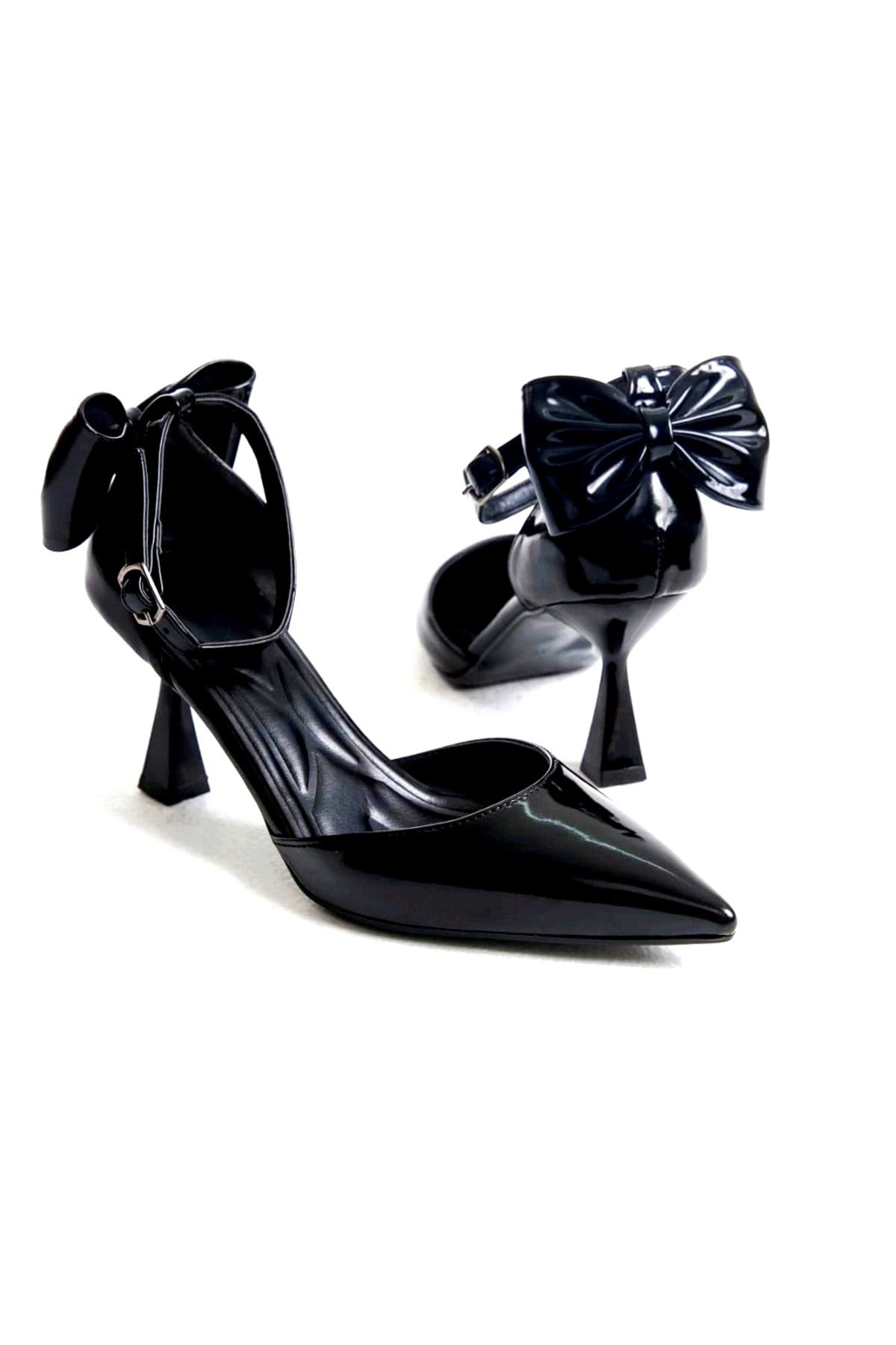 Kadın fiyonklu🎀 Abiye Rugan Topuklu 7cm şık Ayakkabı