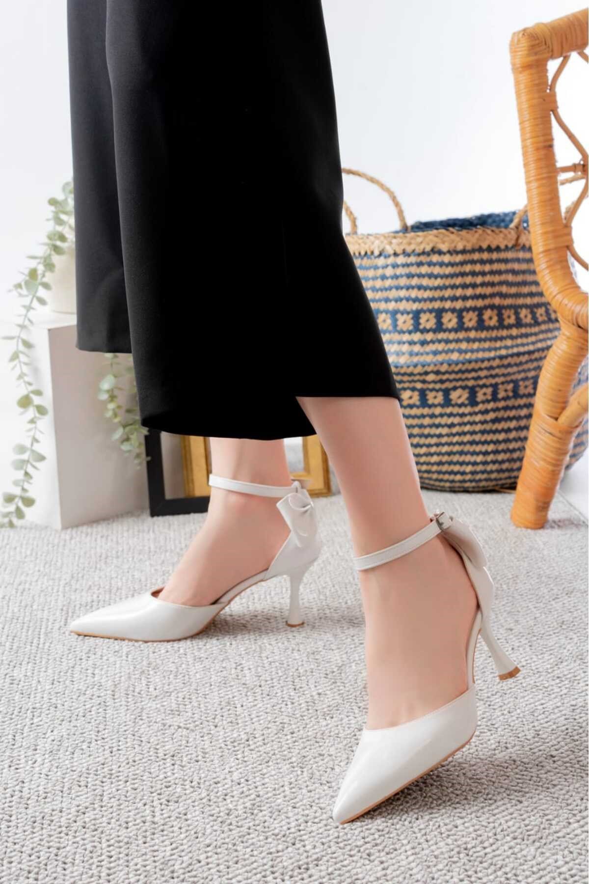 Kadın fiyonklu🎀 Abiye Rugan Topuklu 7cm şık Ayakkabı
