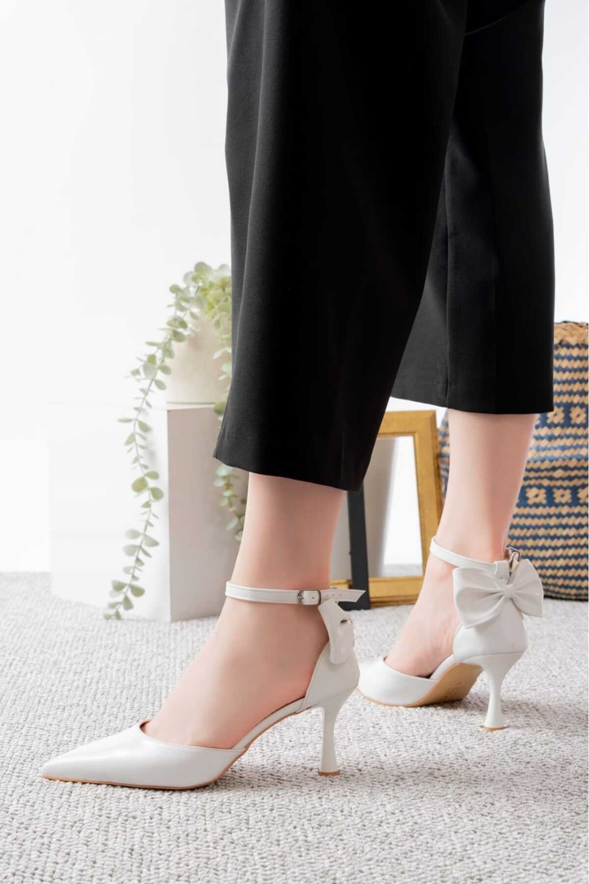 Kadın fiyonklu🎀 Abiye Rugan Topuklu 7cm şık Ayakkabı