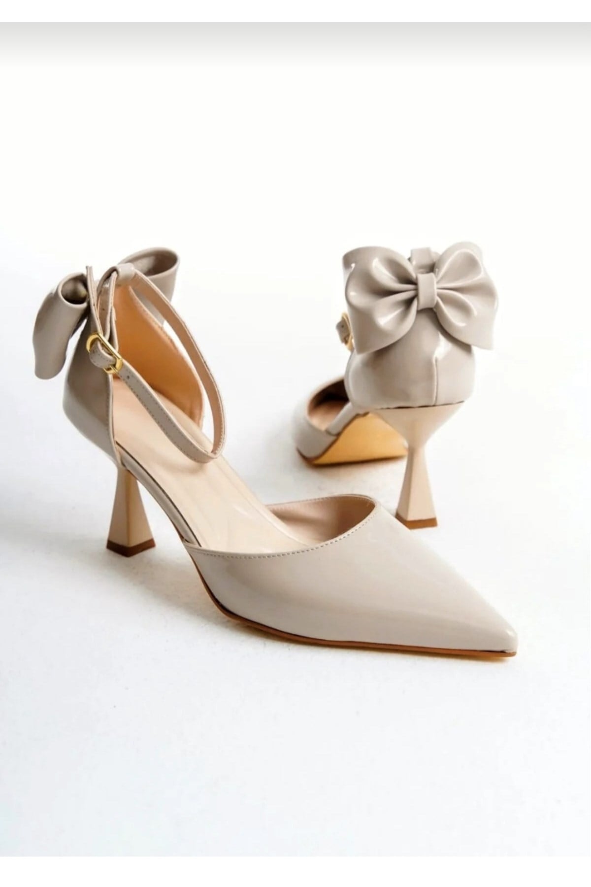 Kadın fiyonklu🎀 Abiye Rugan Topuklu 7cm şık Ayakkabı