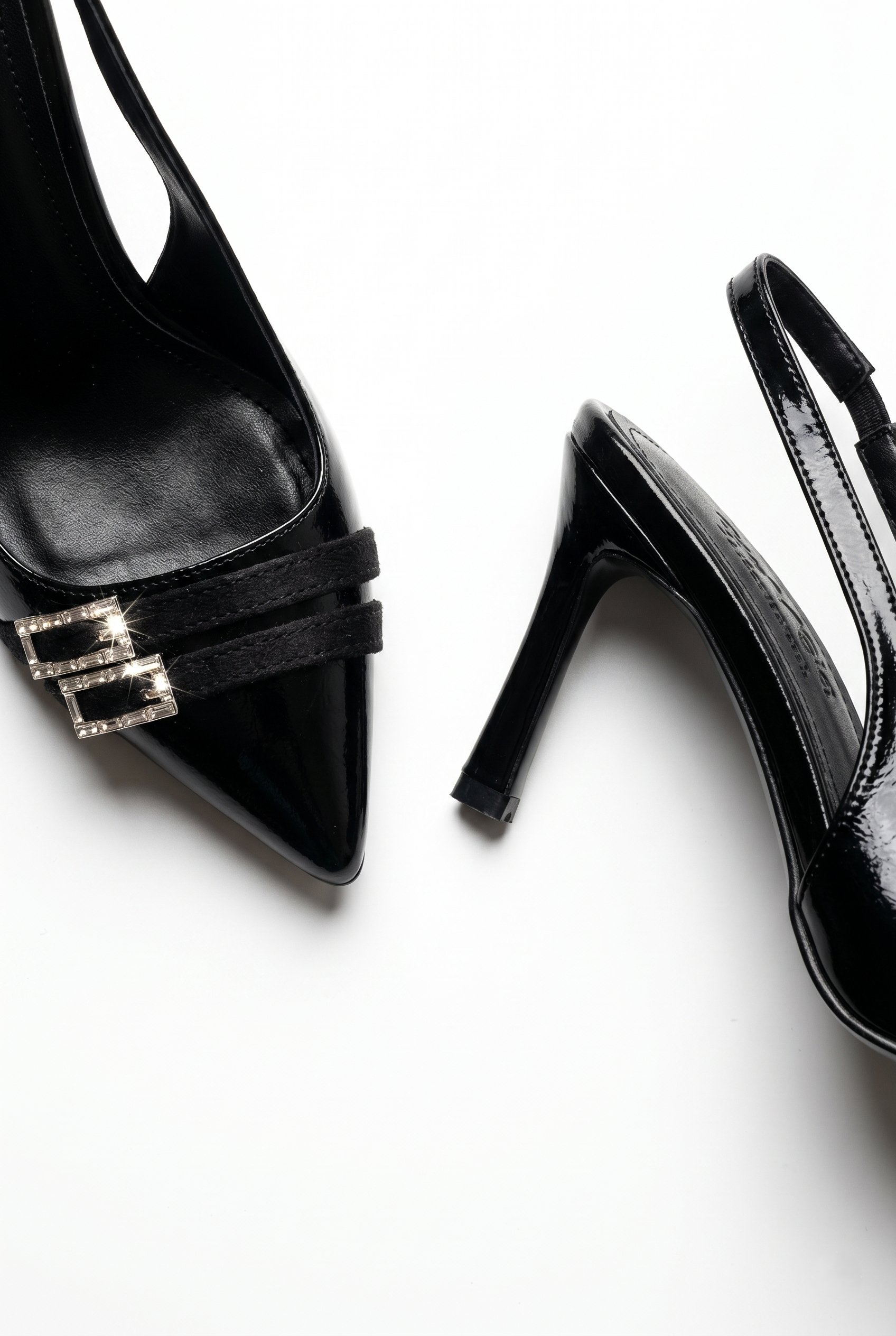 Kadın Rugan Çift Tokalı Bantlı Sivri Burun İnce Topuklu Stiletto Arkası Açık Abiye Ayakkabı