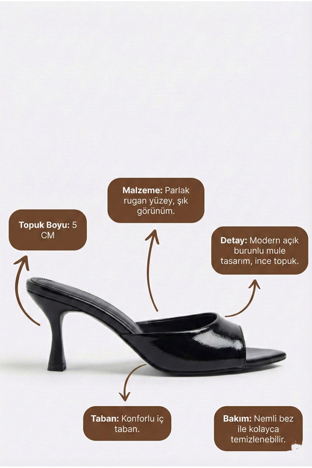Kadın Rugan Sivri Burun Tek Bantlı İnce Topuklu Stiletto Terlik Abiye Ayakkabı
