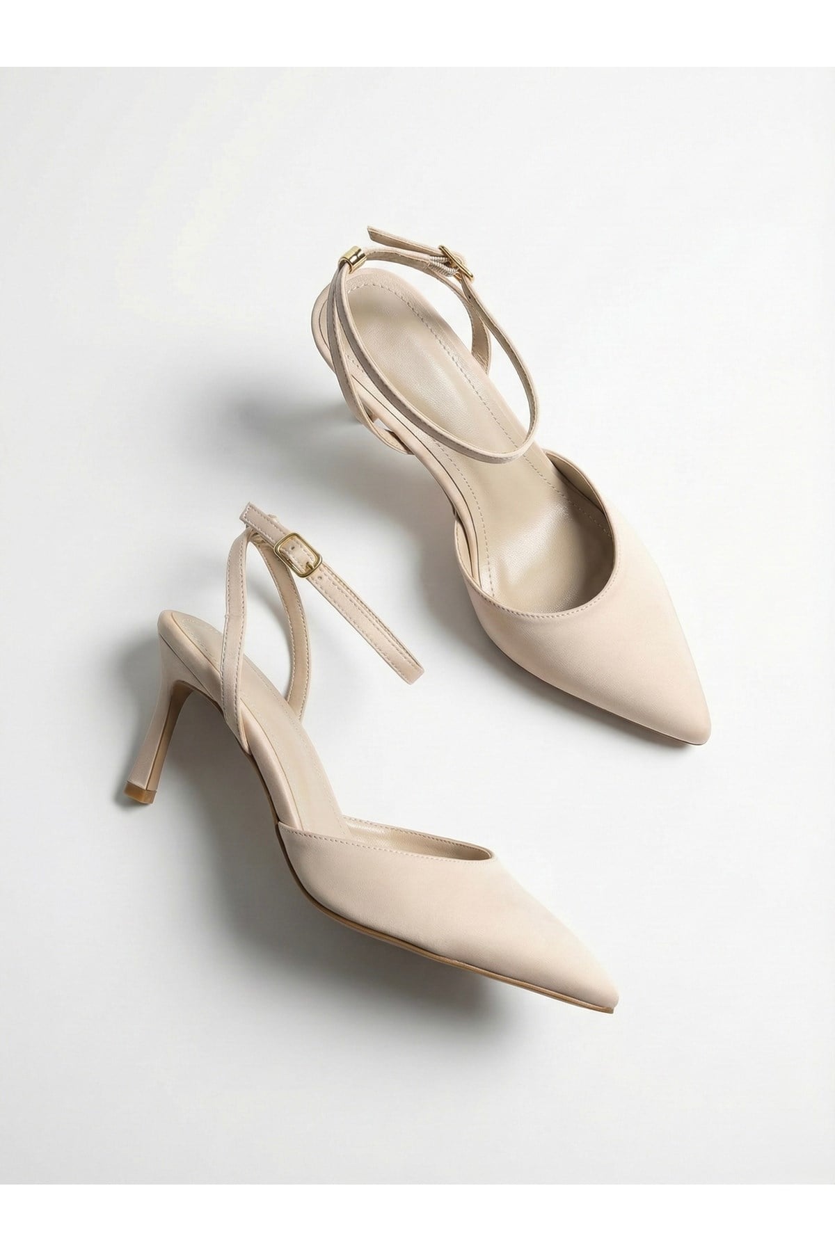Kadın Saten Bilekten Bağlamalı Sivri Burun İnce Topuklu Stiletto Abiye Gece Ayakkabısı