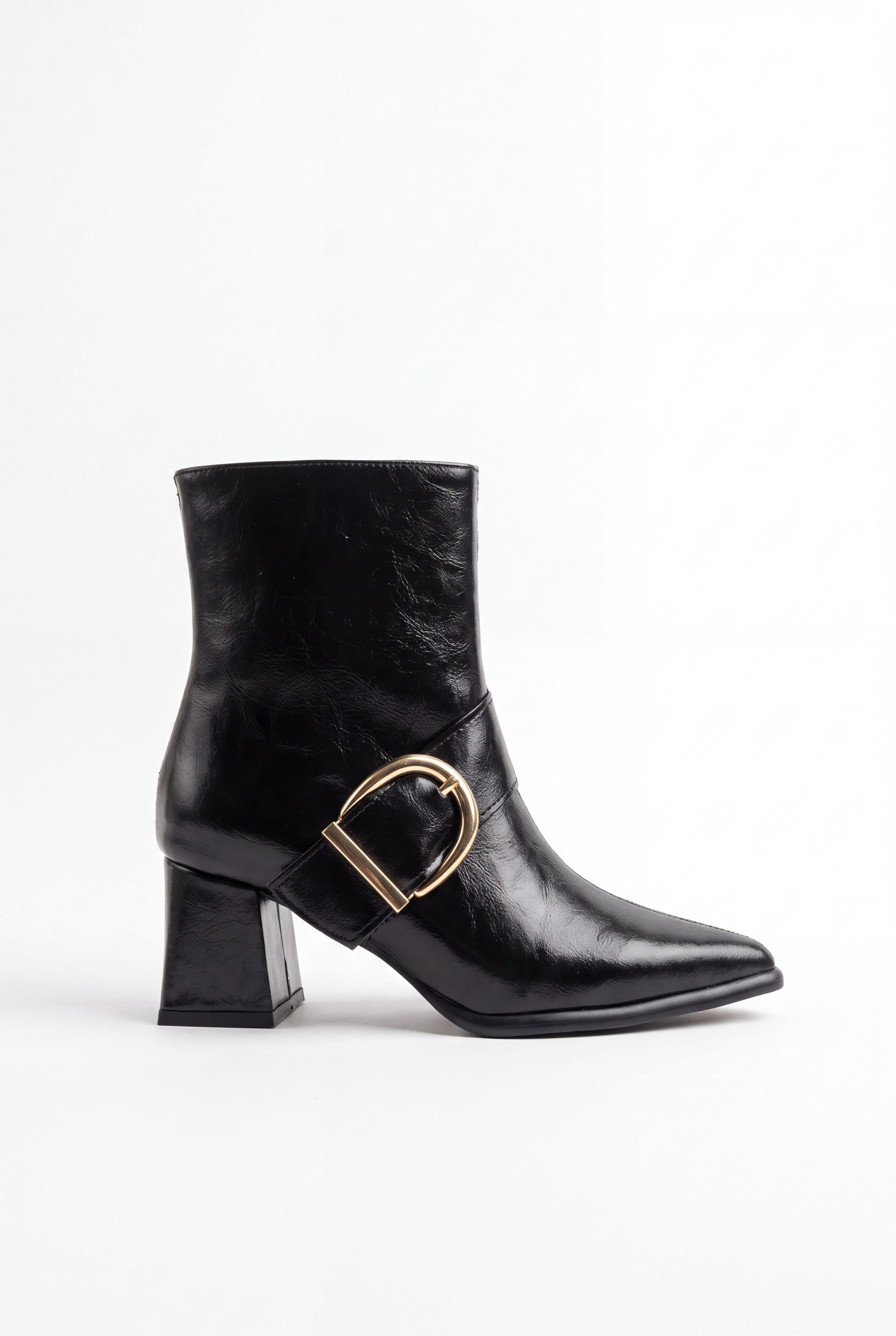 Kadın Siyah 7 Cm Topuklu Tokalı  Bot Kışlık  Dama