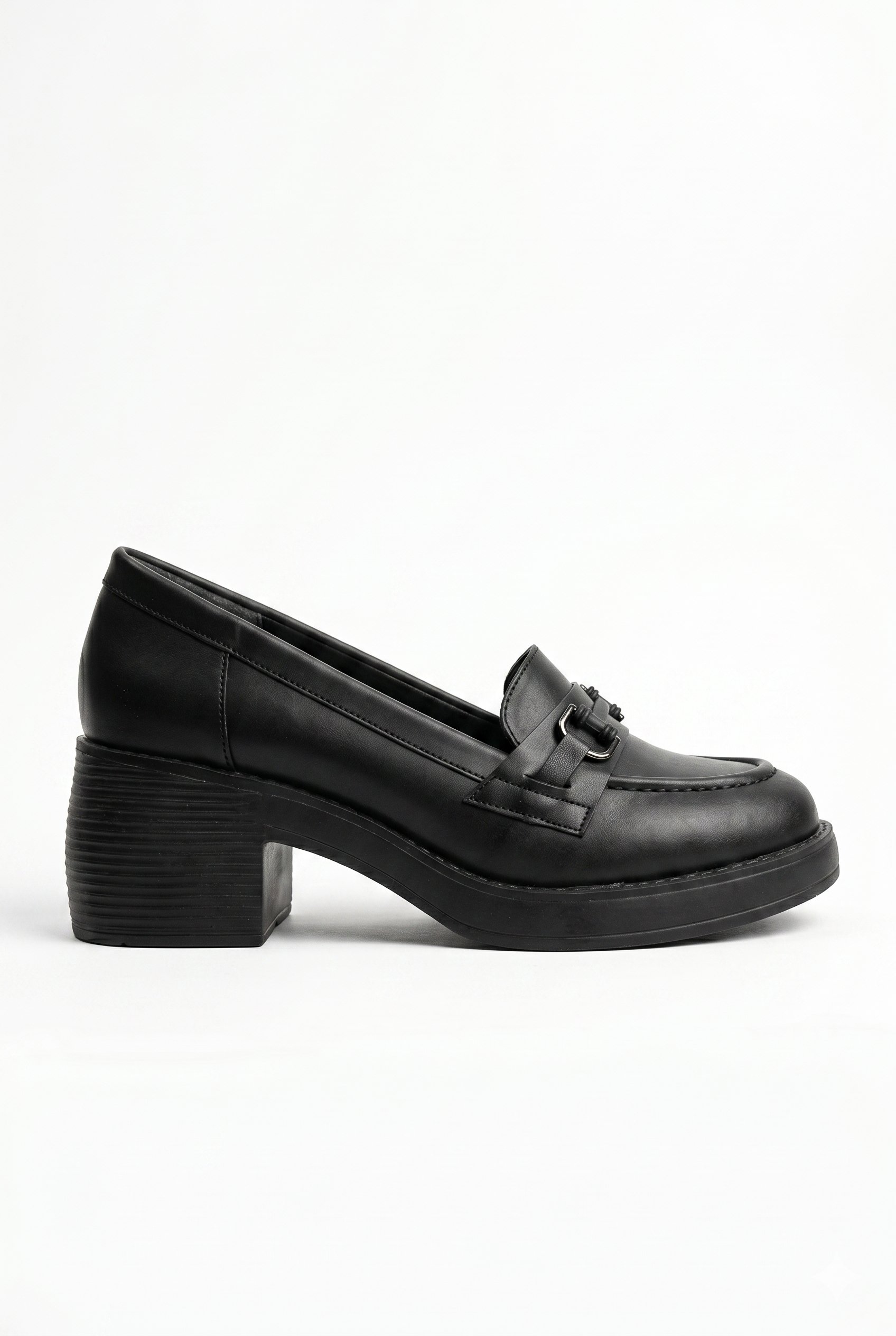 Kadın Siyah Kalın Tabanlı Tokalı Platform Topuklu Günlük Loafer Casual Ayakkabı