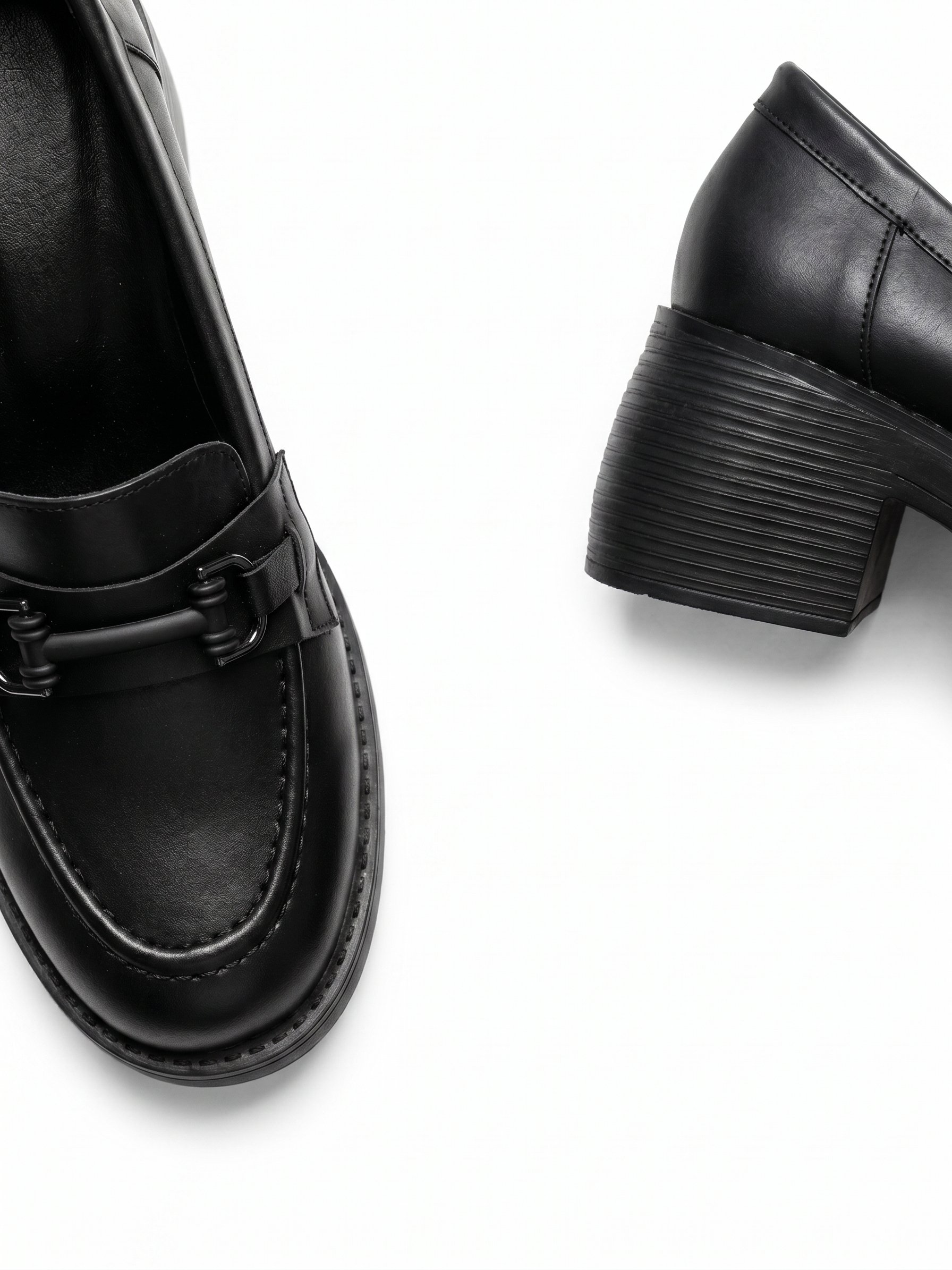 Kadın Siyah Kalın Tabanlı Tokalı Platform Topuklu Günlük Loafer Casual Ayakkabı