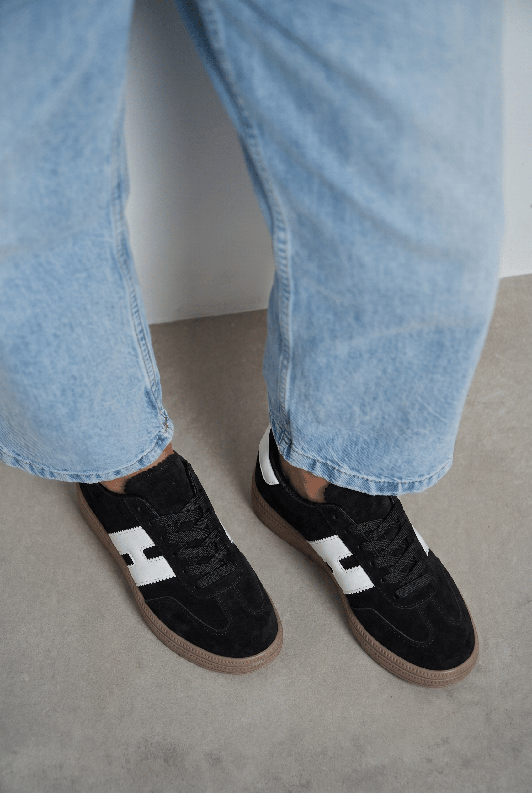 Kadın Siyah Süet Desenli Kadın Retro Spor Ayakkabı TE03