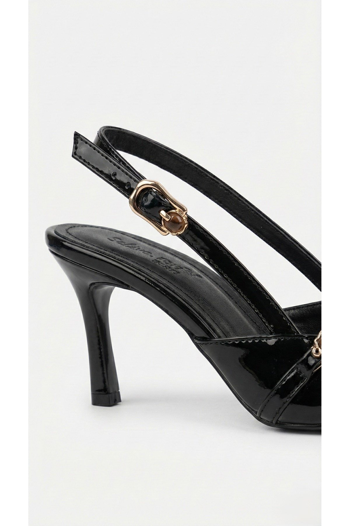 Kadın Taşlı Bantlı Arkası Açık Kadeh Topuklu Sivri Burun Abiye Stiletto Ayakkabı