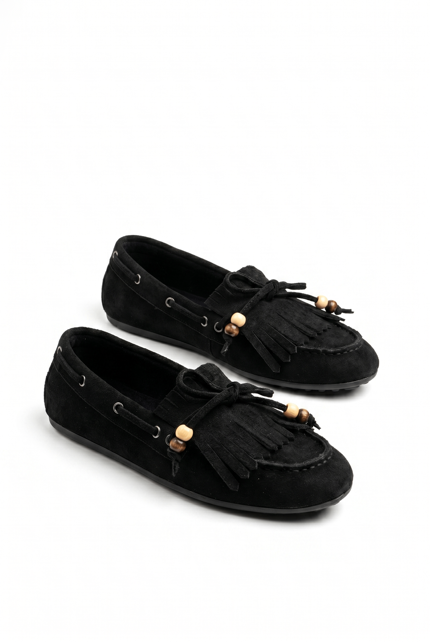 Püsküllü Boncuk Detaylı Süet Makosen Loafer Ayakkabı