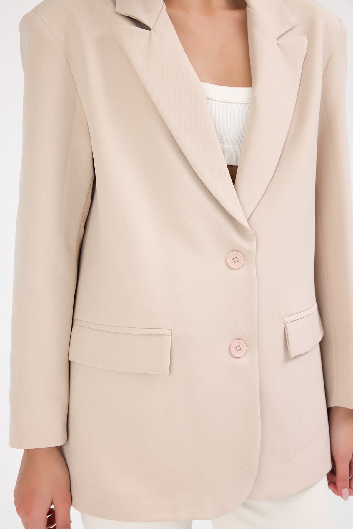 Kadın Oversize Bej Blazer Ceket