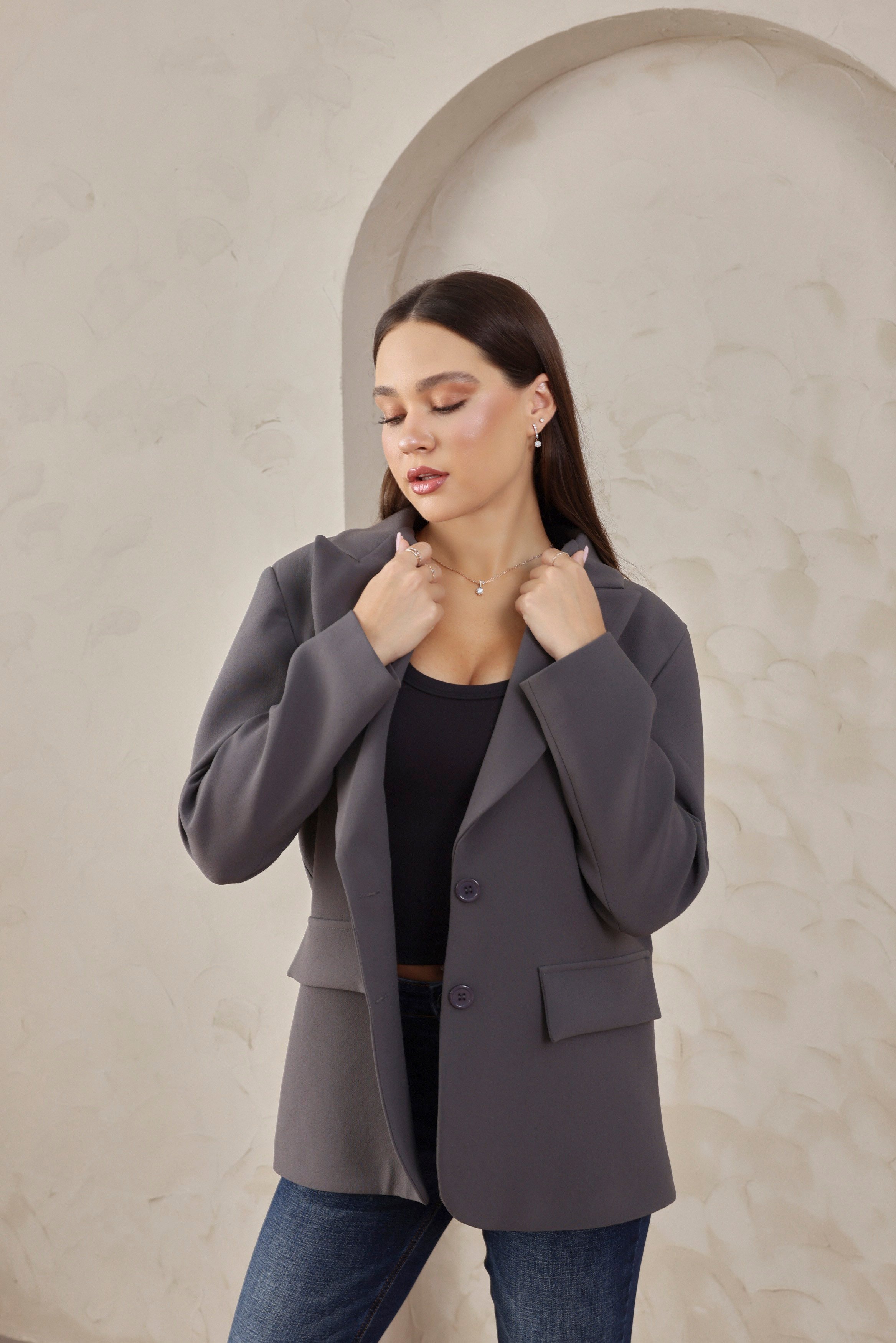 Kadın Oversize Gri Blazer Ceket