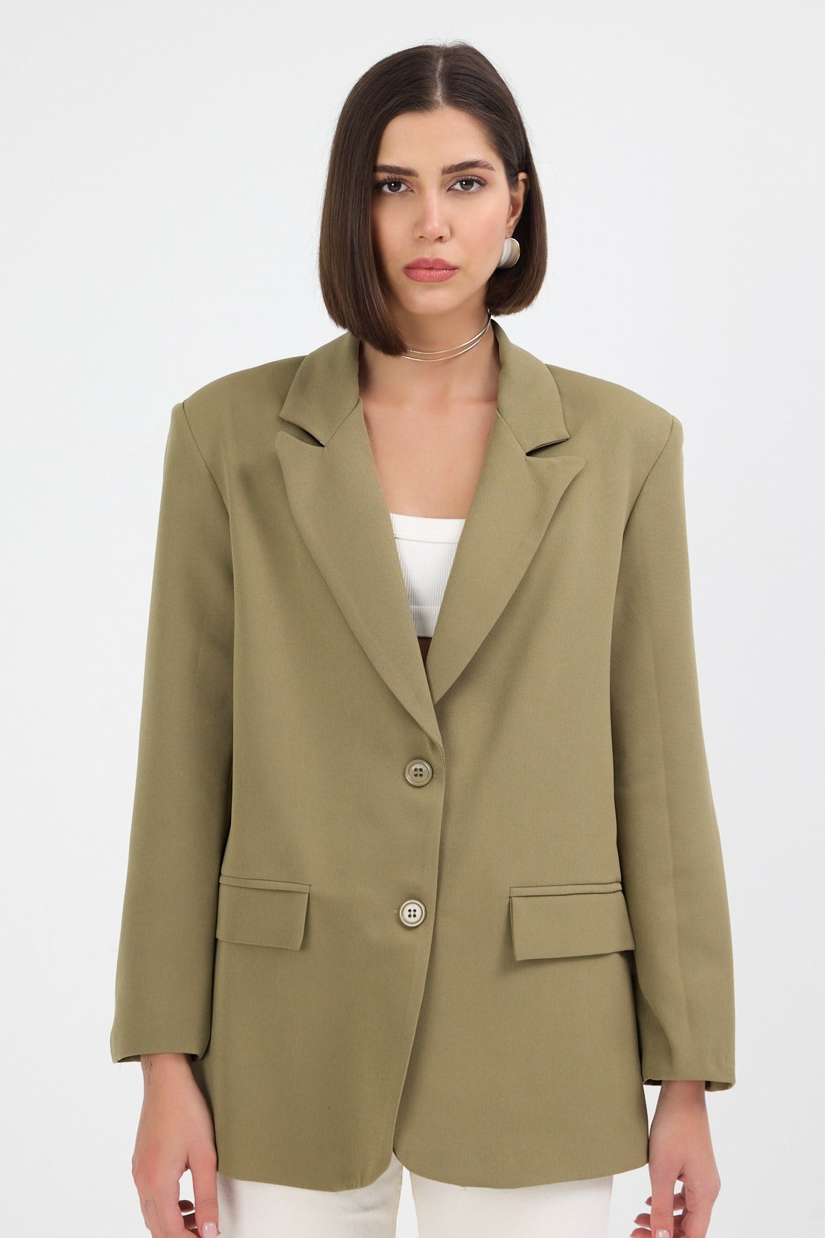 Kadın Oversize Haki Blazer Ceket