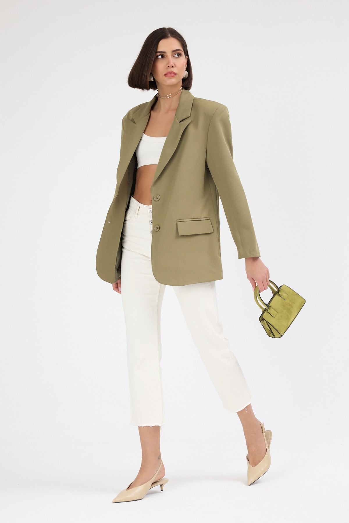 Kadın Oversize Haki Blazer Ceket