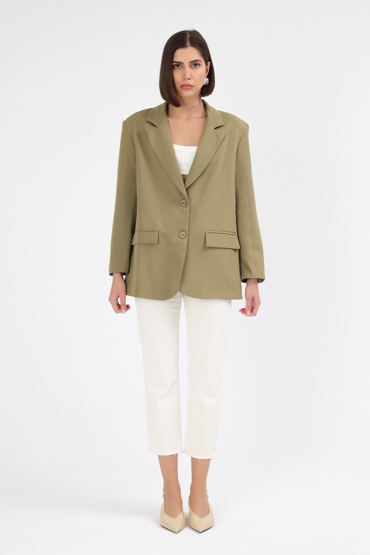 Kadın Oversize Haki Blazer Ceket