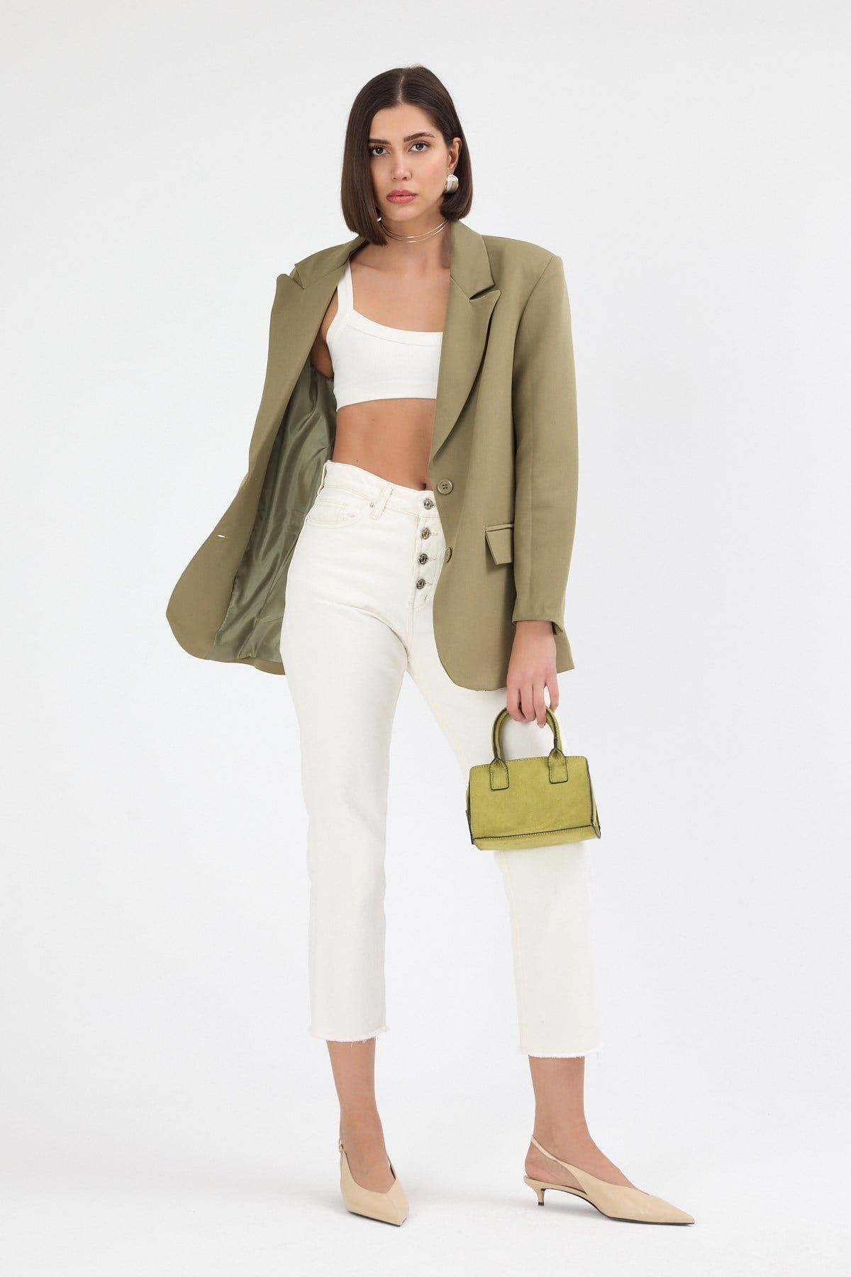Kadın Oversize Haki Blazer Ceket