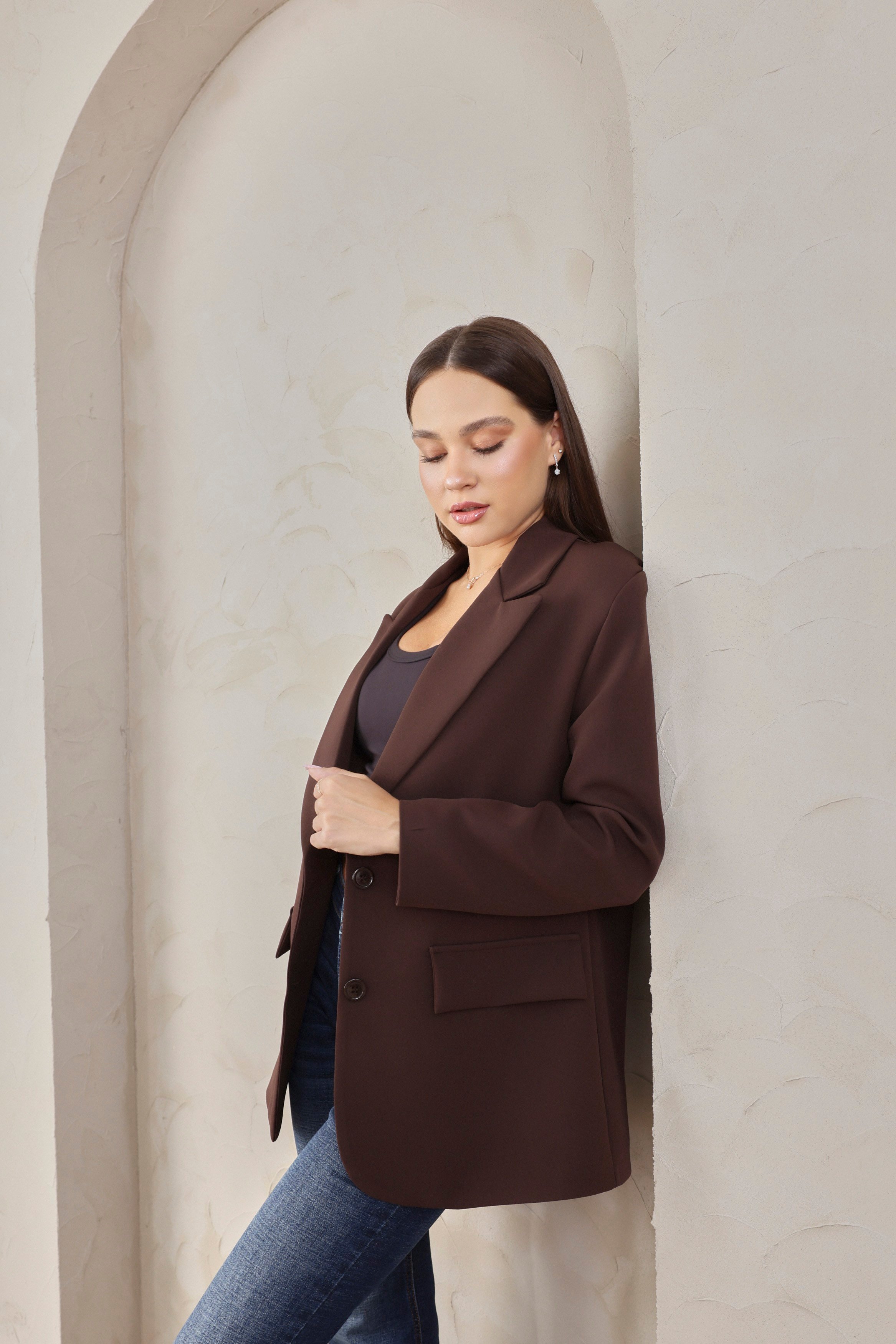 Kadın Oversize Kahverengi Blazer Ceket