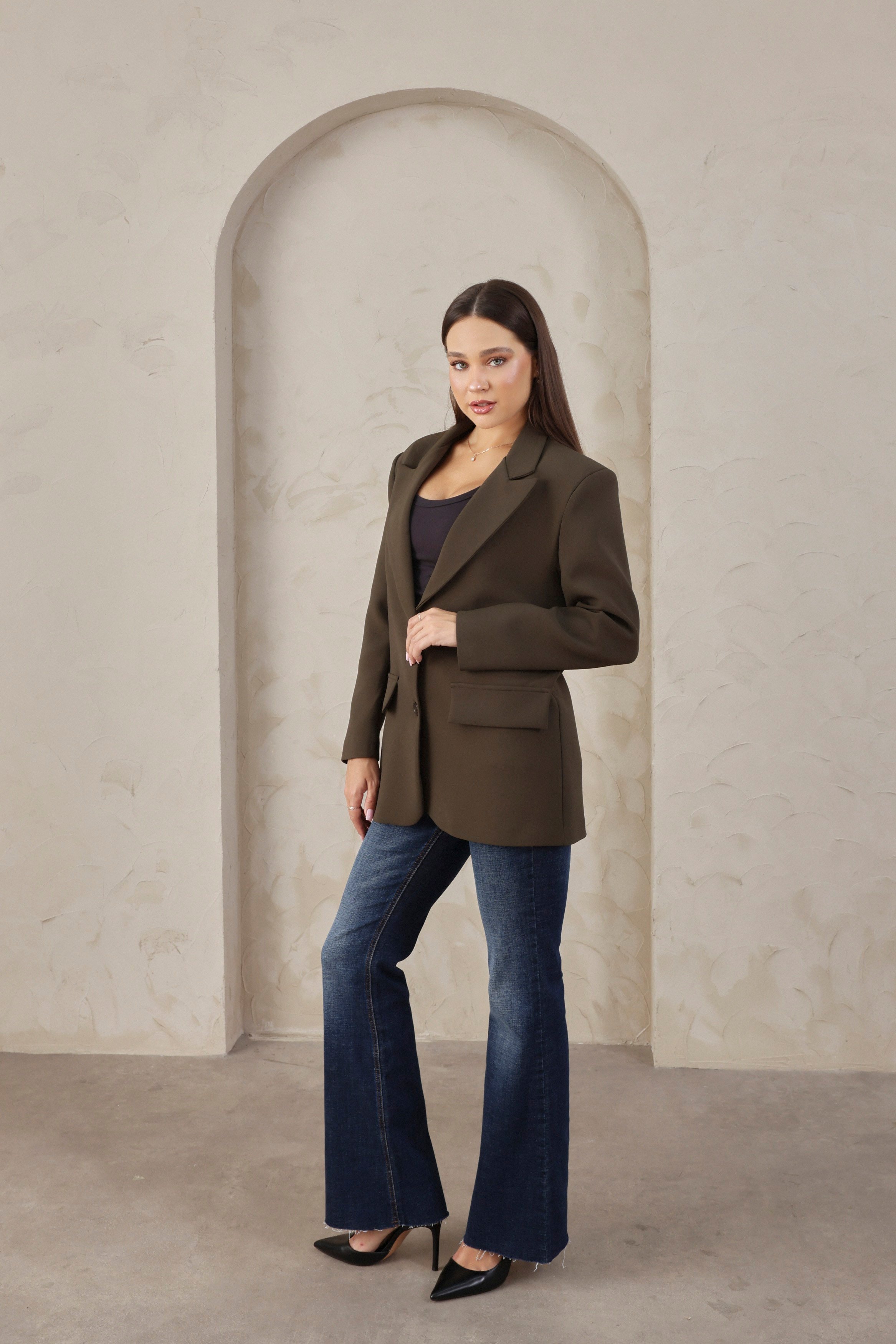 Kadın Oversize Koyu Yeşil Blazer Ceket