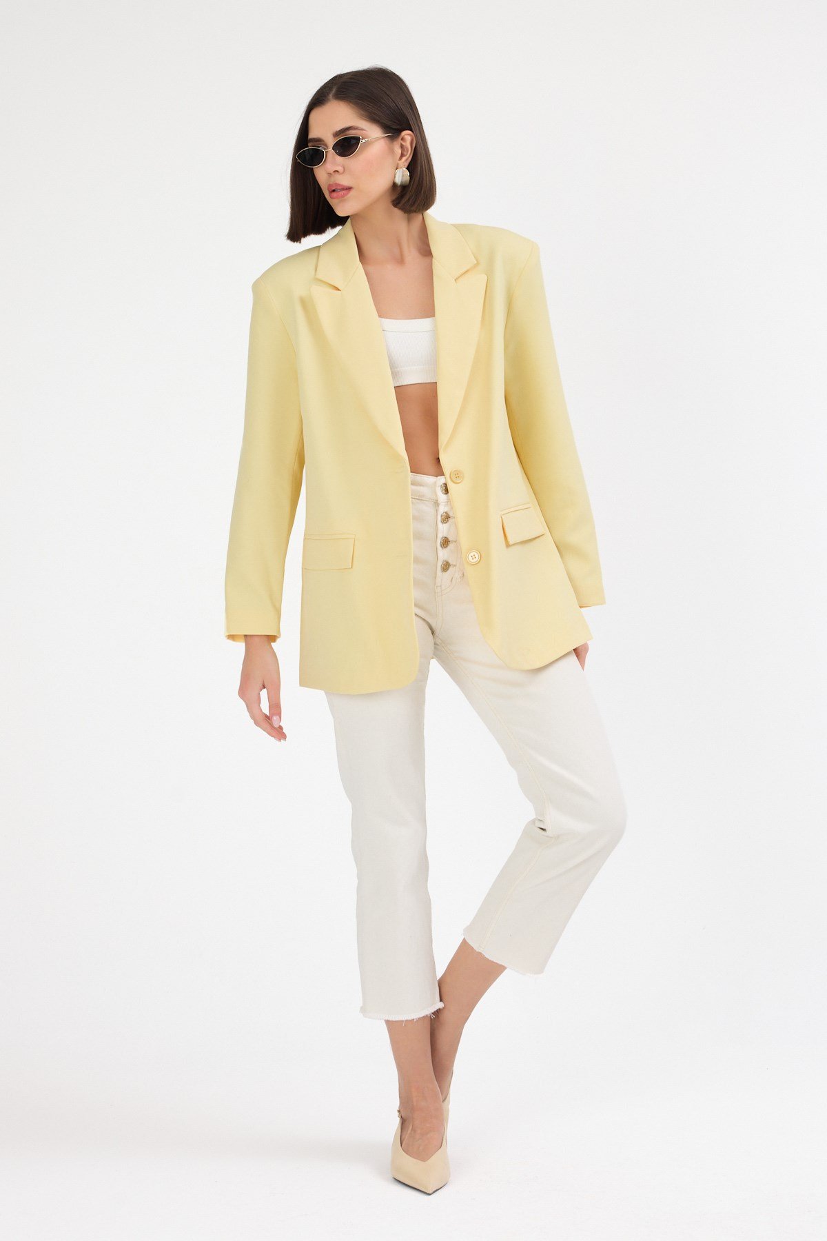 Kadın Oversize Sarı Blazer Ceket