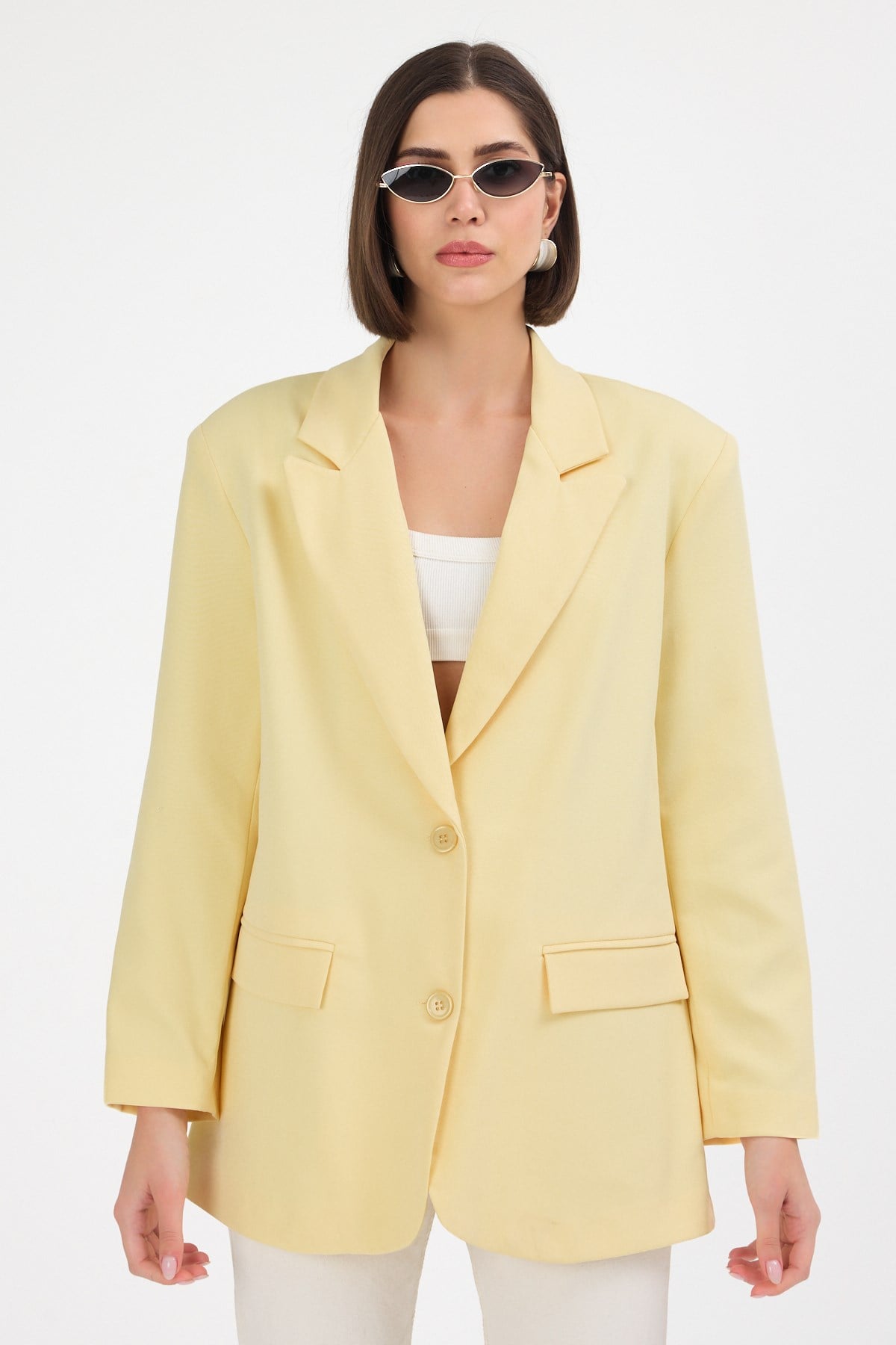 Kadın Oversize Sarı Blazer Ceket
