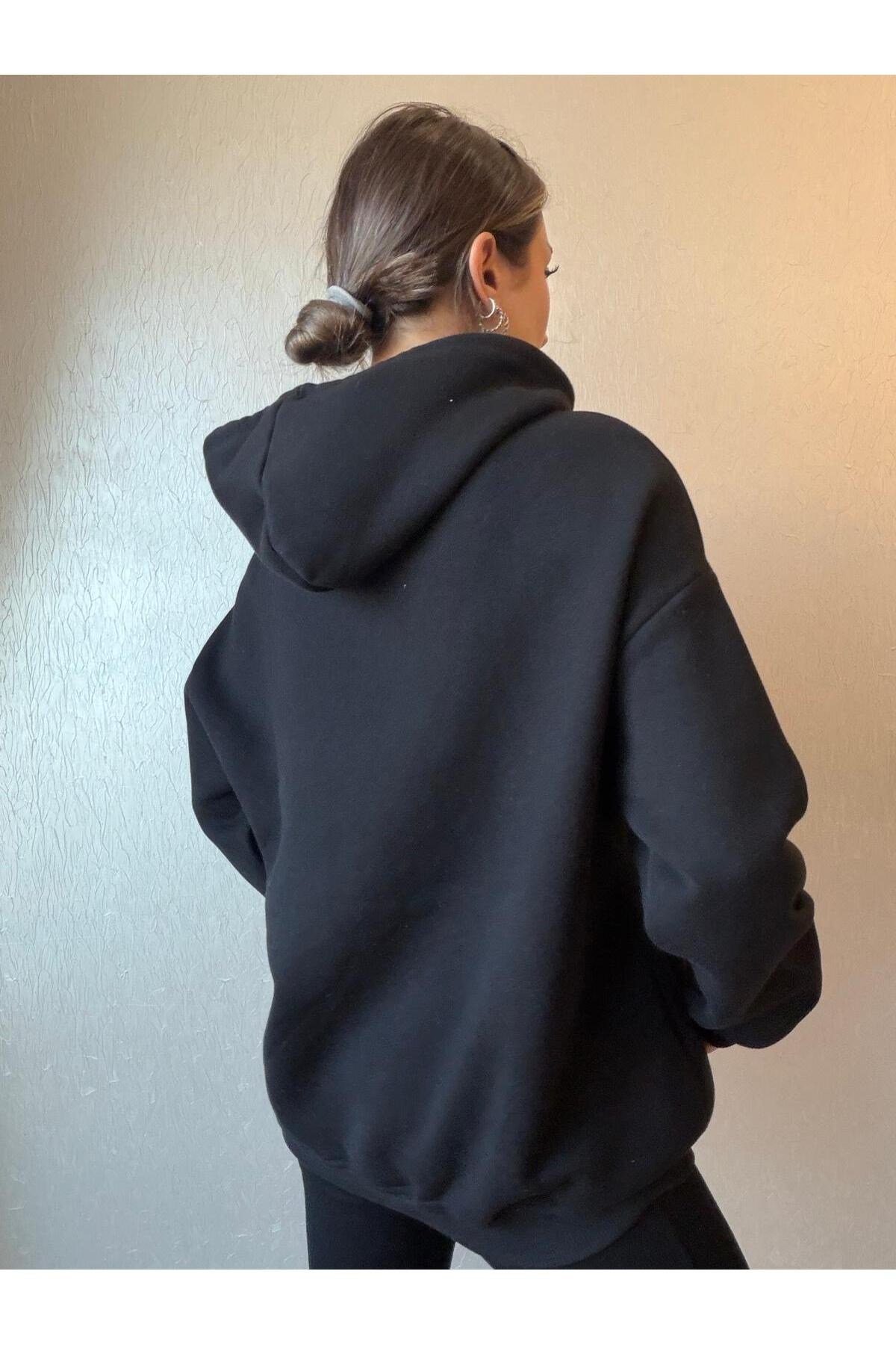 3 İplik Şardonlu Kapüşonlu Oversize Sweatshirt