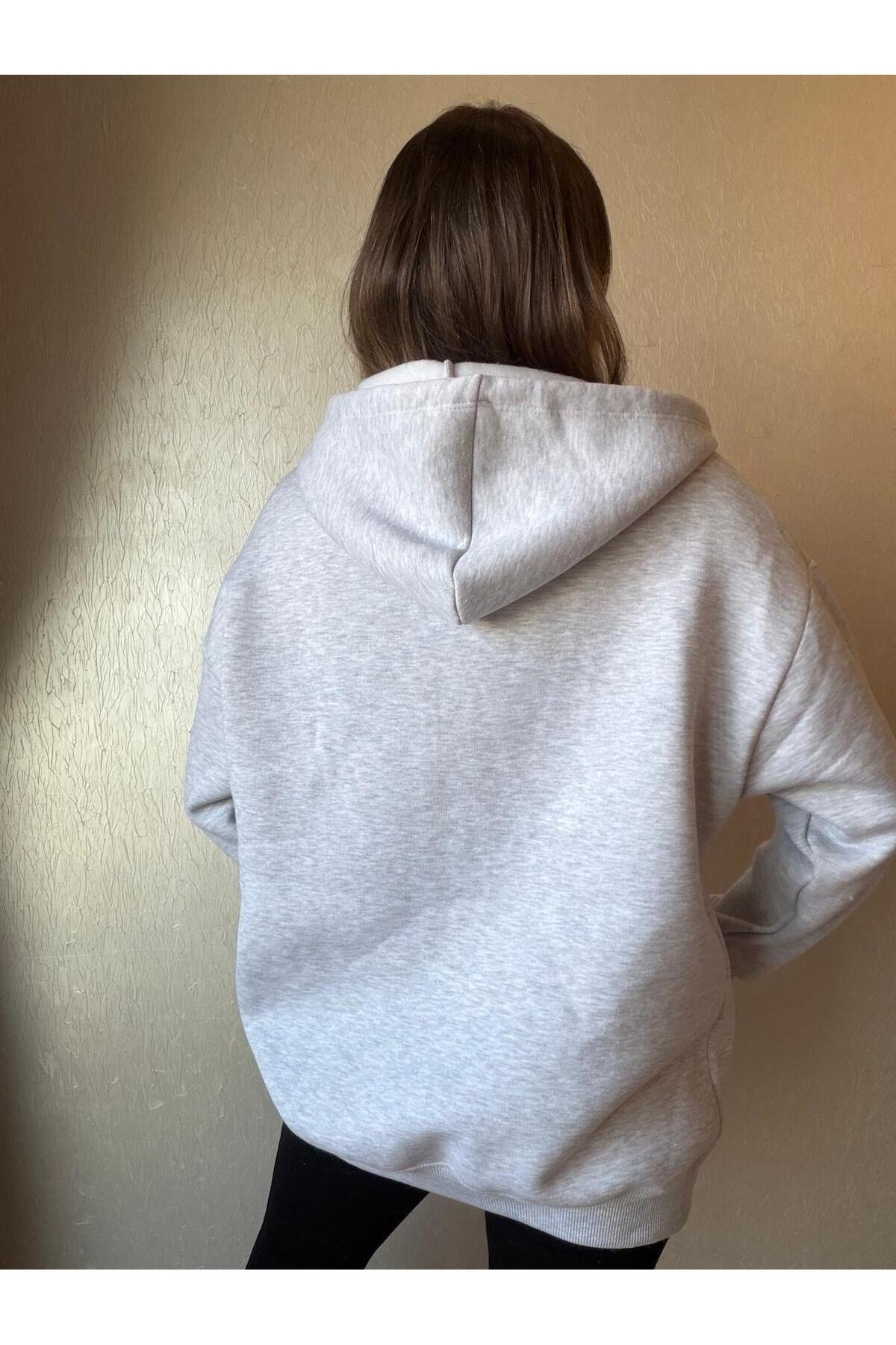 3 İplik Şardonlu Kapüşonlu Oversize Sweatshirt
