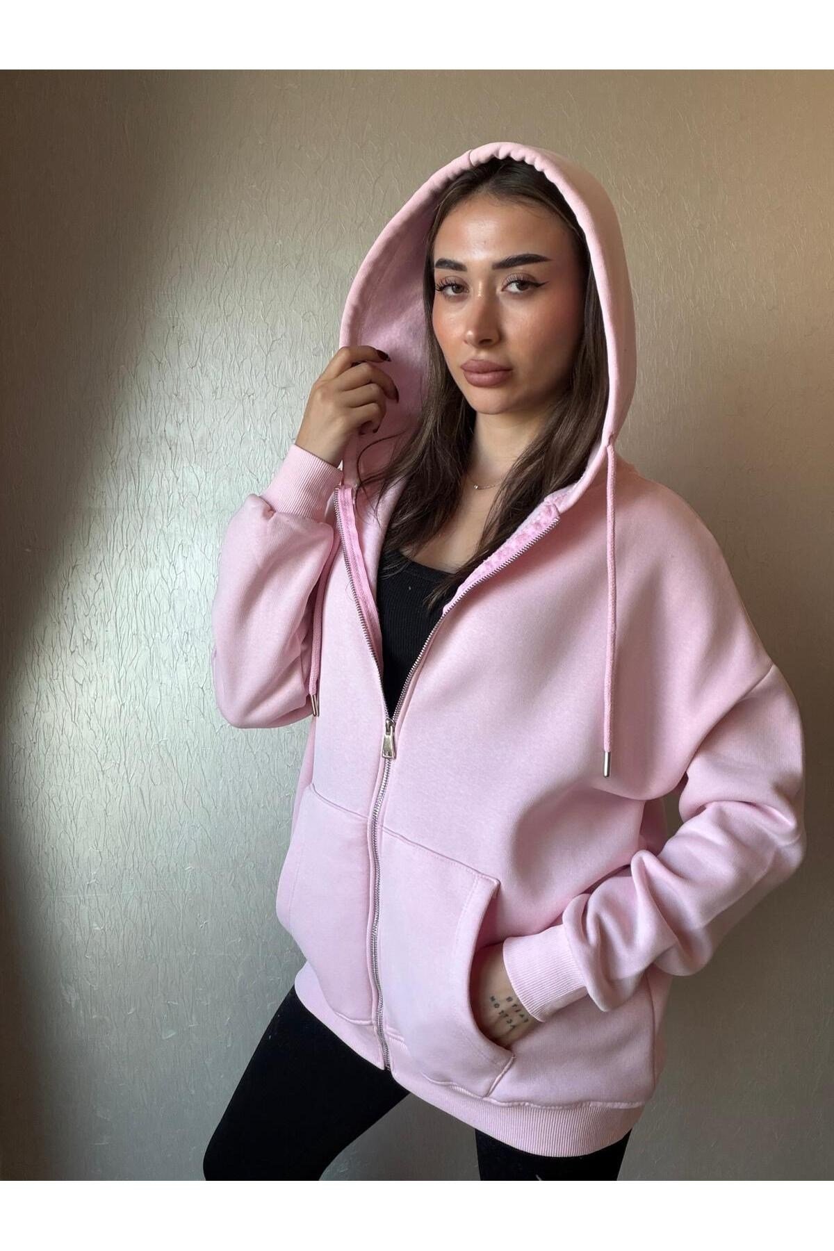 3 İplik Şardonlu Kapüşonlu Oversize Sweatshirt