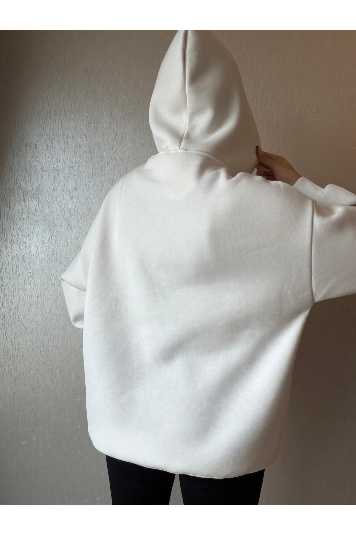 3 İplik Şardonlu Kapüşonlu Oversize Sweatshirt