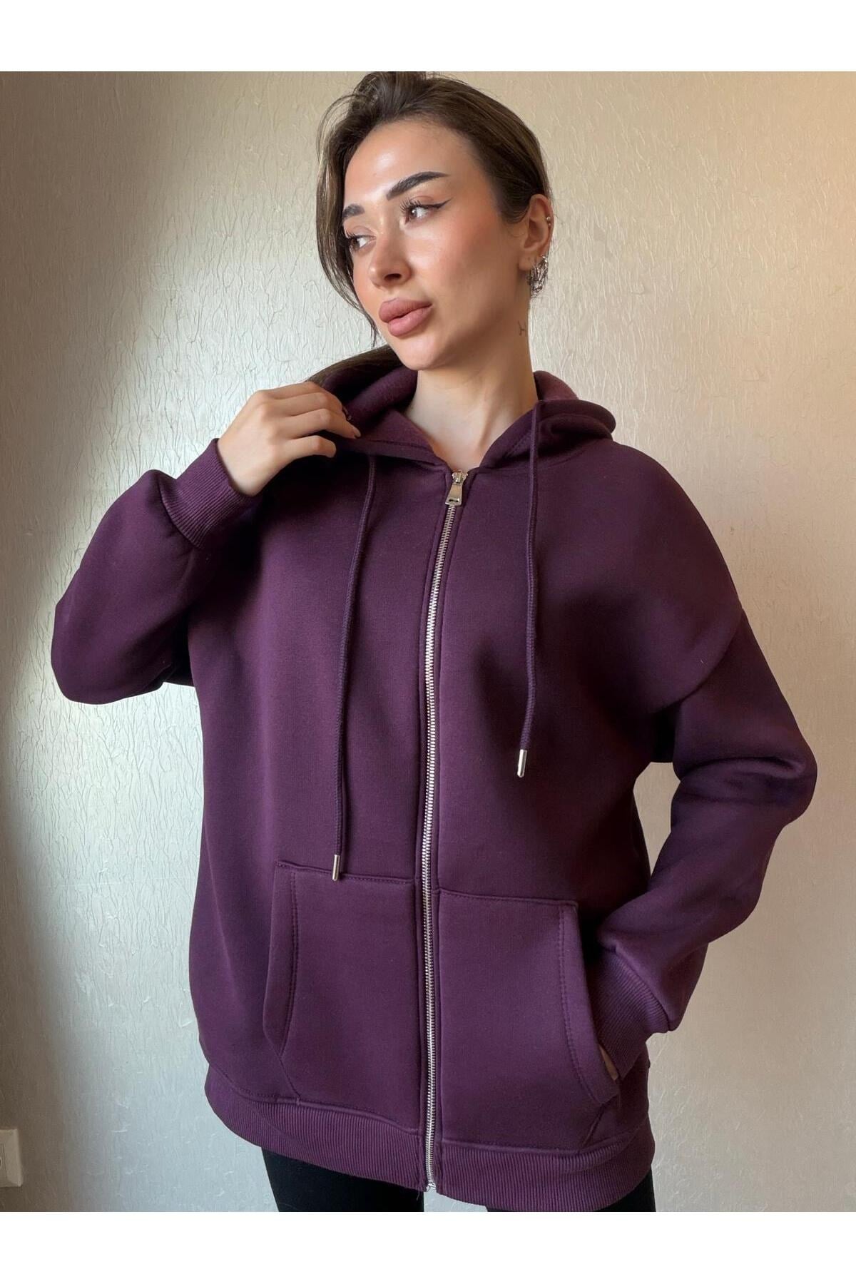 3 İplik Şardonlu Kapüşonlu Oversize Sweatshirt