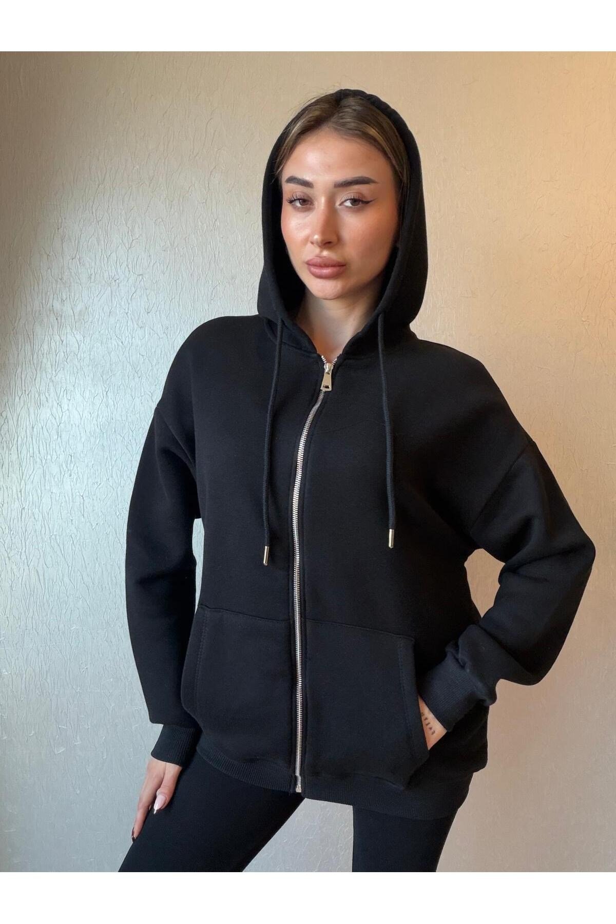 3 İplik Şardonlu Kapüşonlu Oversize Sweatshirt