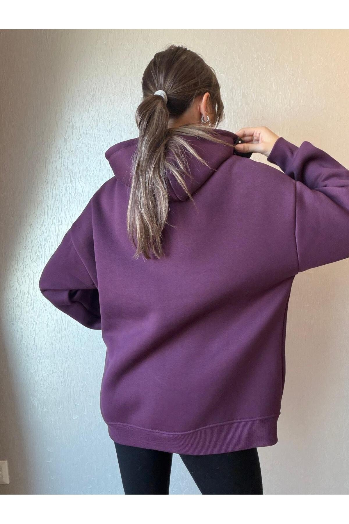 3 İplik Şardonlu Kapüşonlu Oversize Sweatshirt