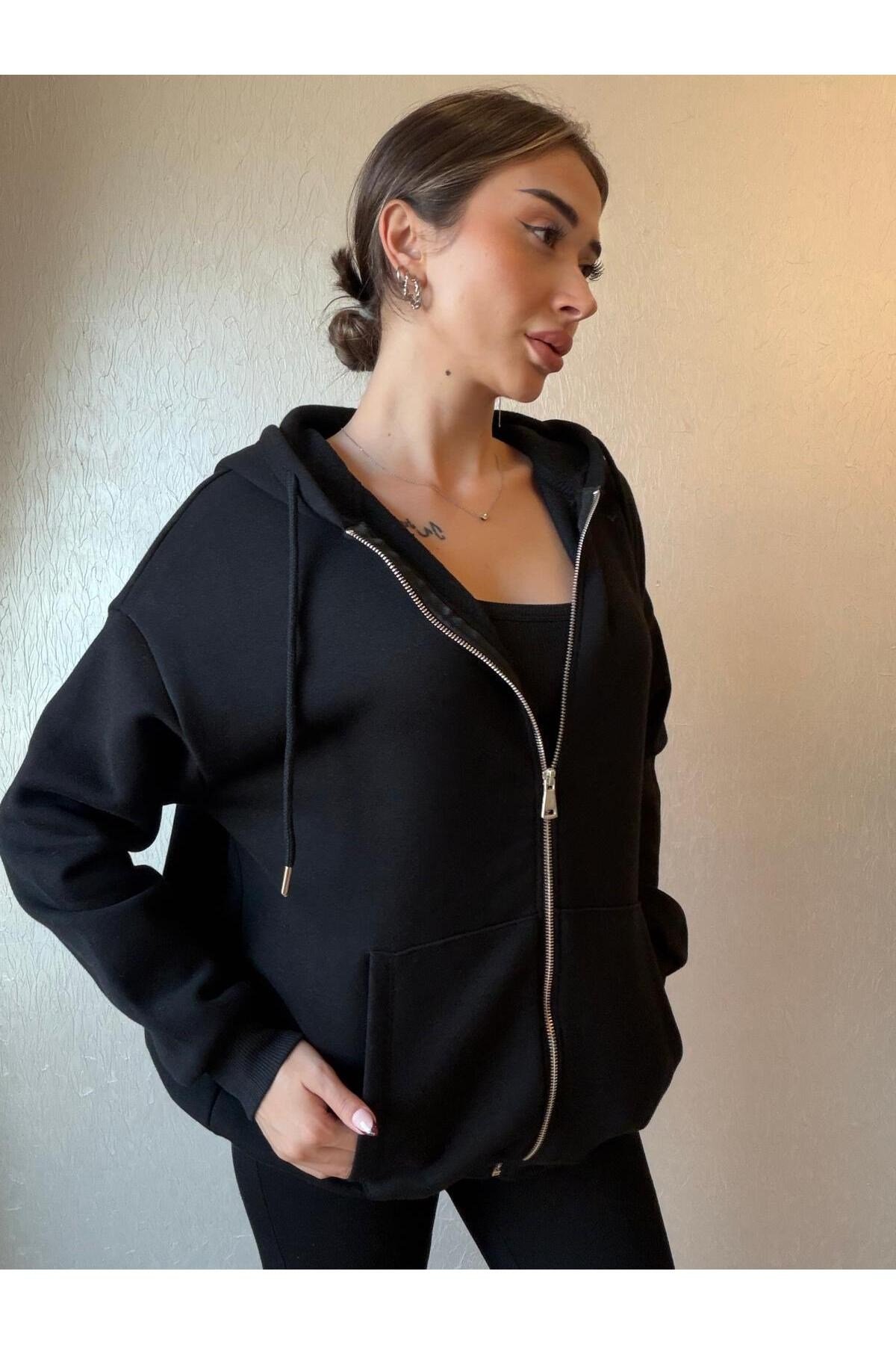 3 İplik Şardonlu Kapüşonlu Oversize Sweatshirt