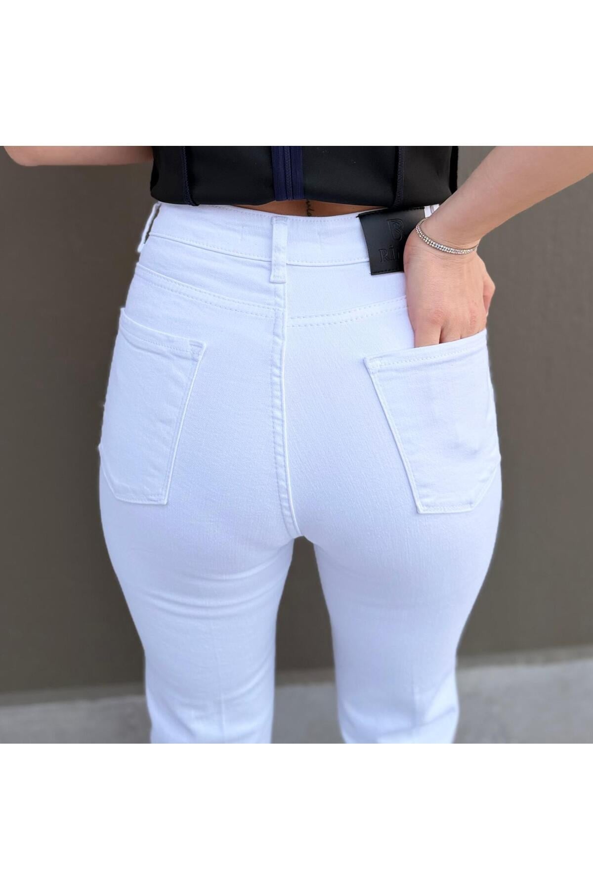 Beyaz İspanyol Paça Jean Pantolon – Yüksek Bel Kadın Denim Pantolon