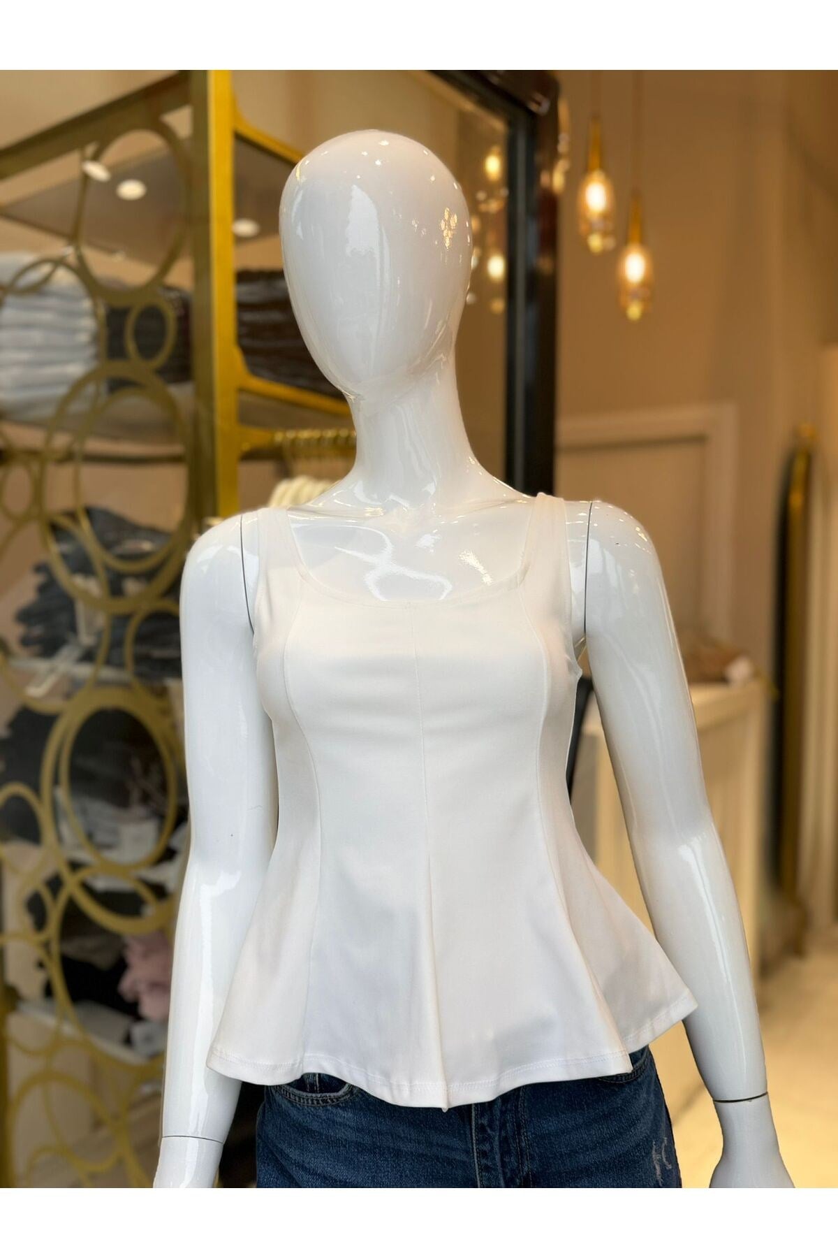 Kadın Askılı Peplum Bluz Volanlı Bel Oturtmalı Şık Yazlık Bluz
